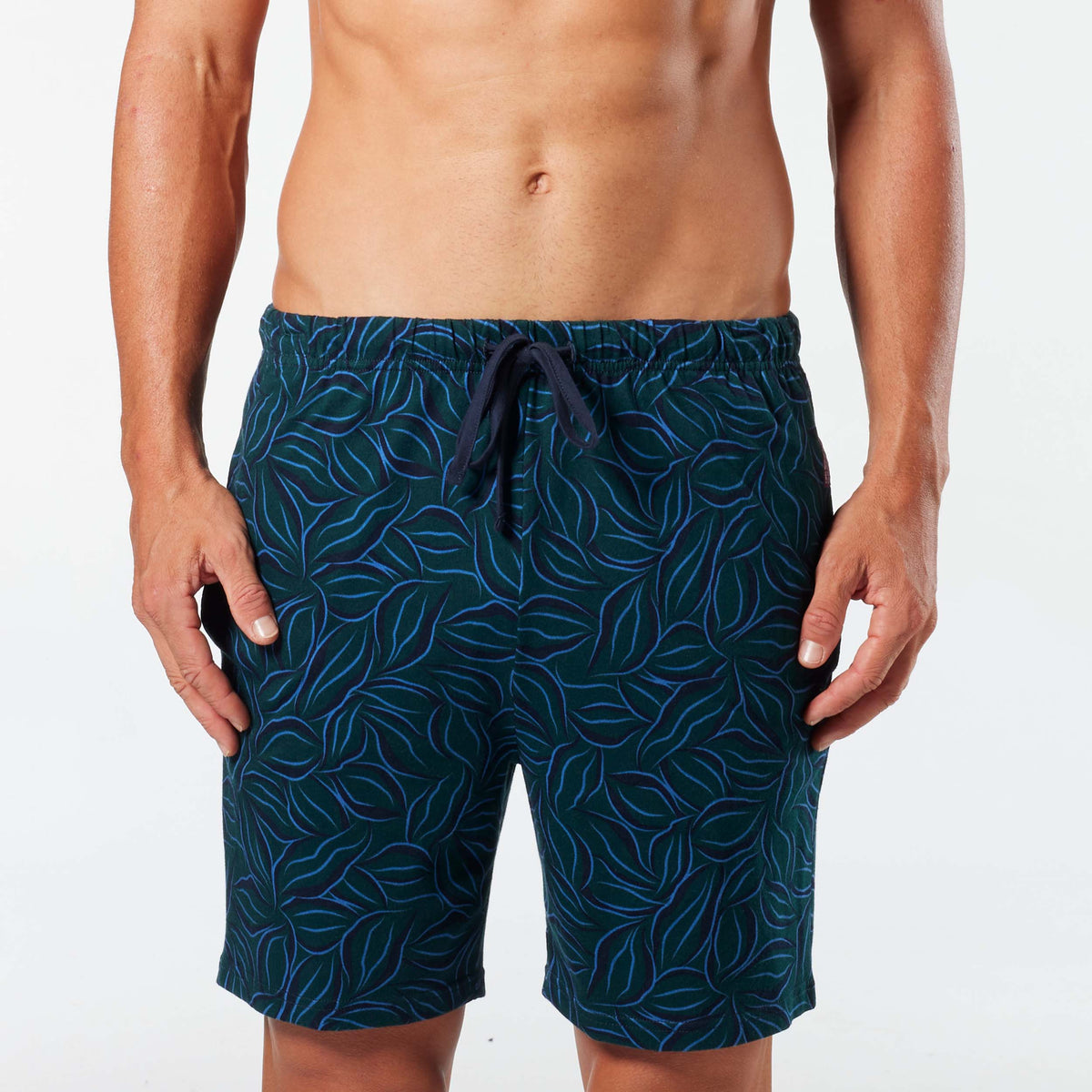 Mens Cotton Sleep Shorts Natural Geo Cotton Knit Forest Mitch Dowd