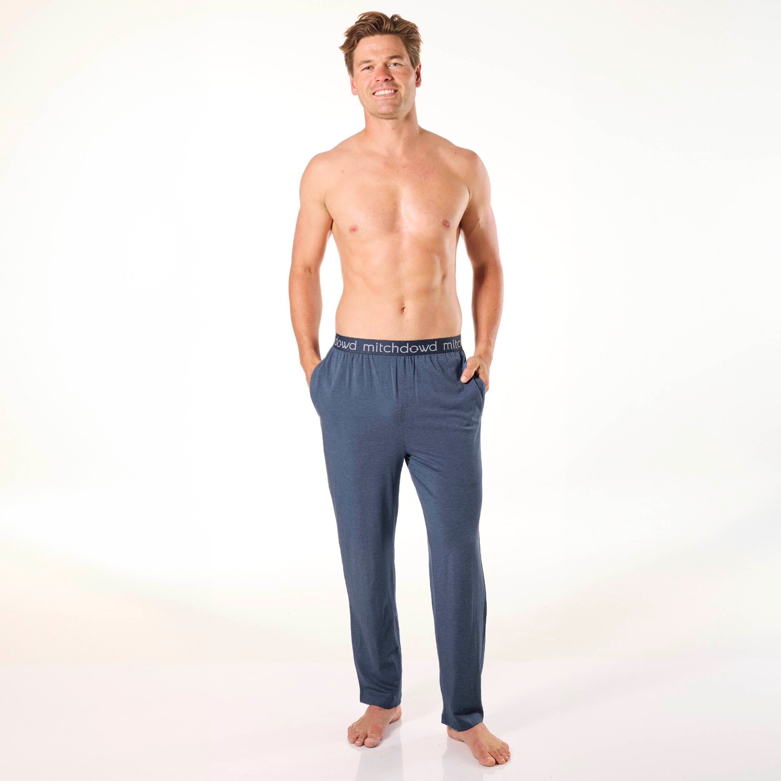 Mens Soft Bamboo Knit Sleep Pants - Blue Marle - Image 4