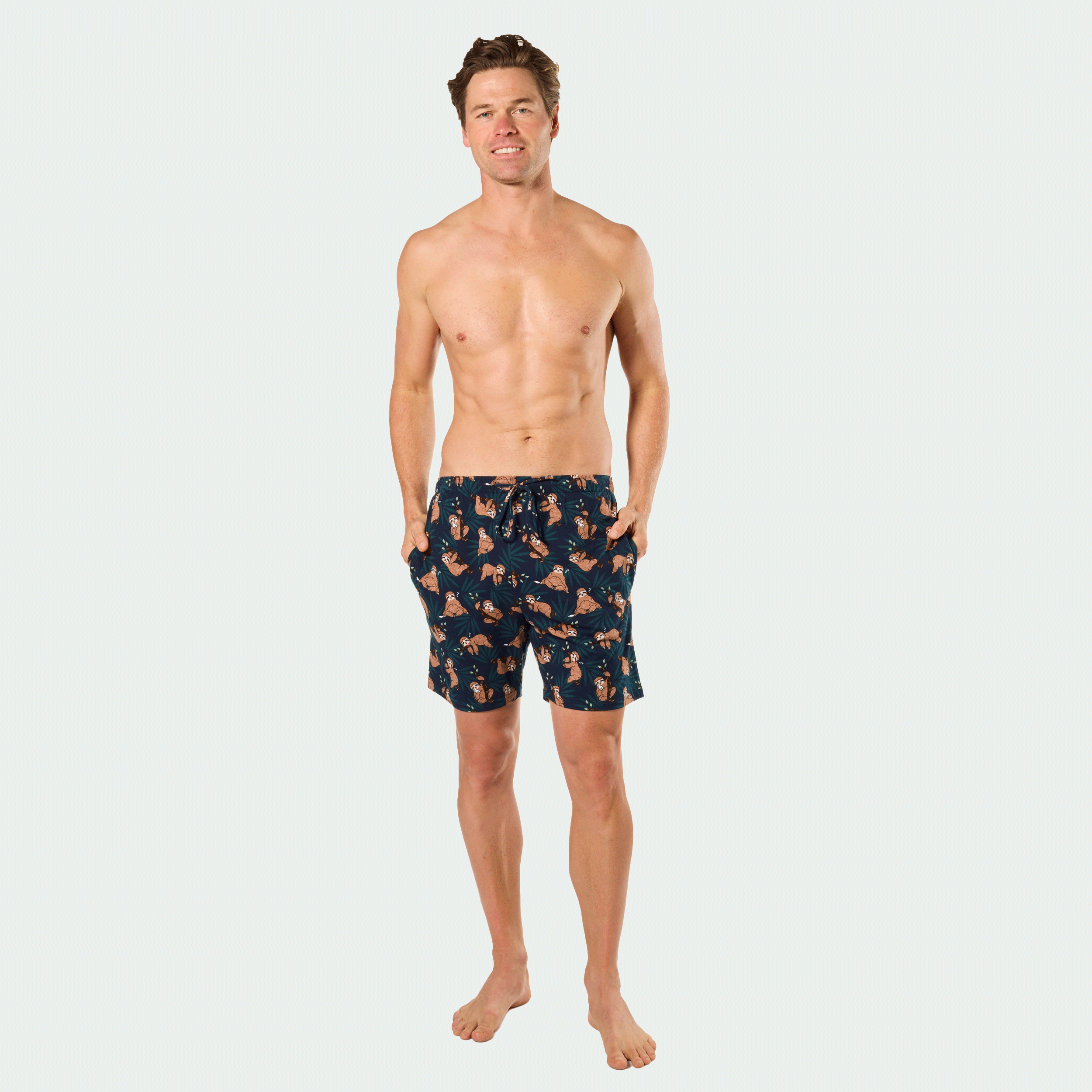 Mitch Dowd Men’s Loose Knit Cotton Sleep Shorts in Sloth Print