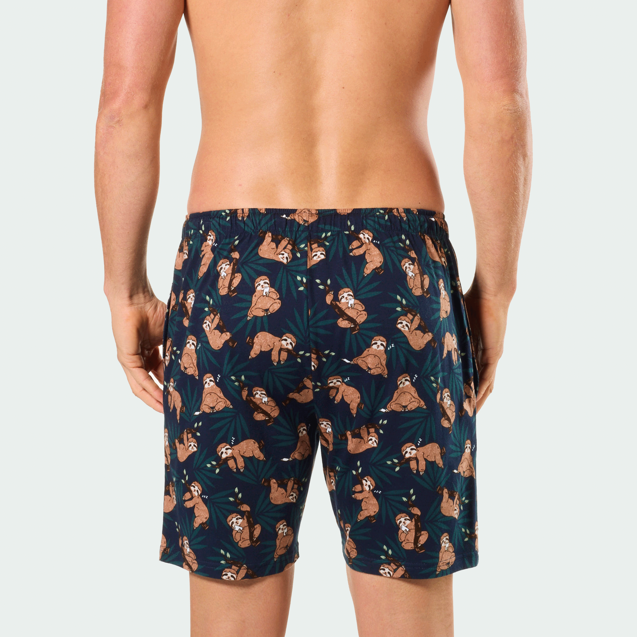 Mitch Dowd Men’s Loose Knit Cotton Sleep Shorts in Sloth Print