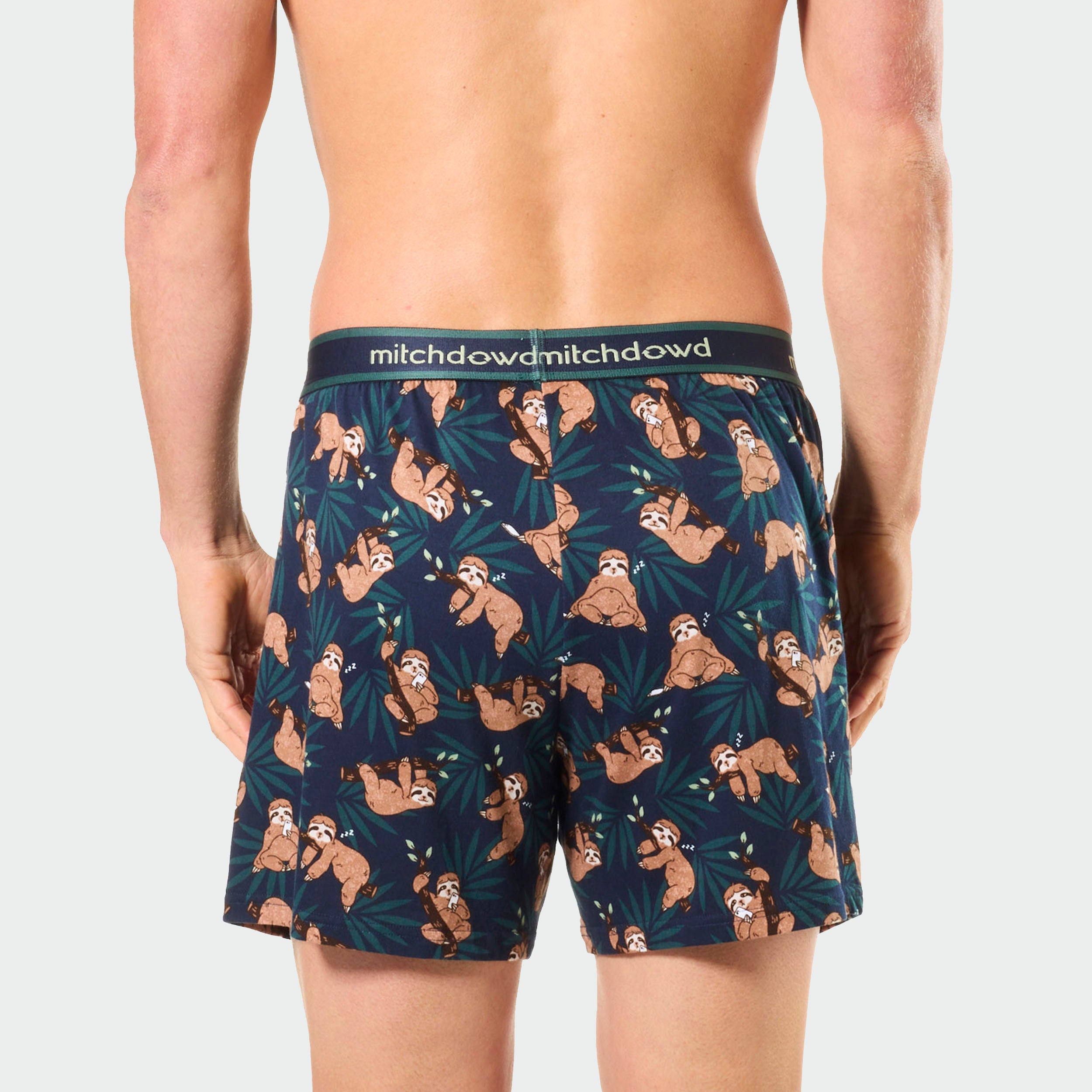 Mitchdowd Men's Cotton Loose Knit Boxer Shorts in Sloth Mode Print