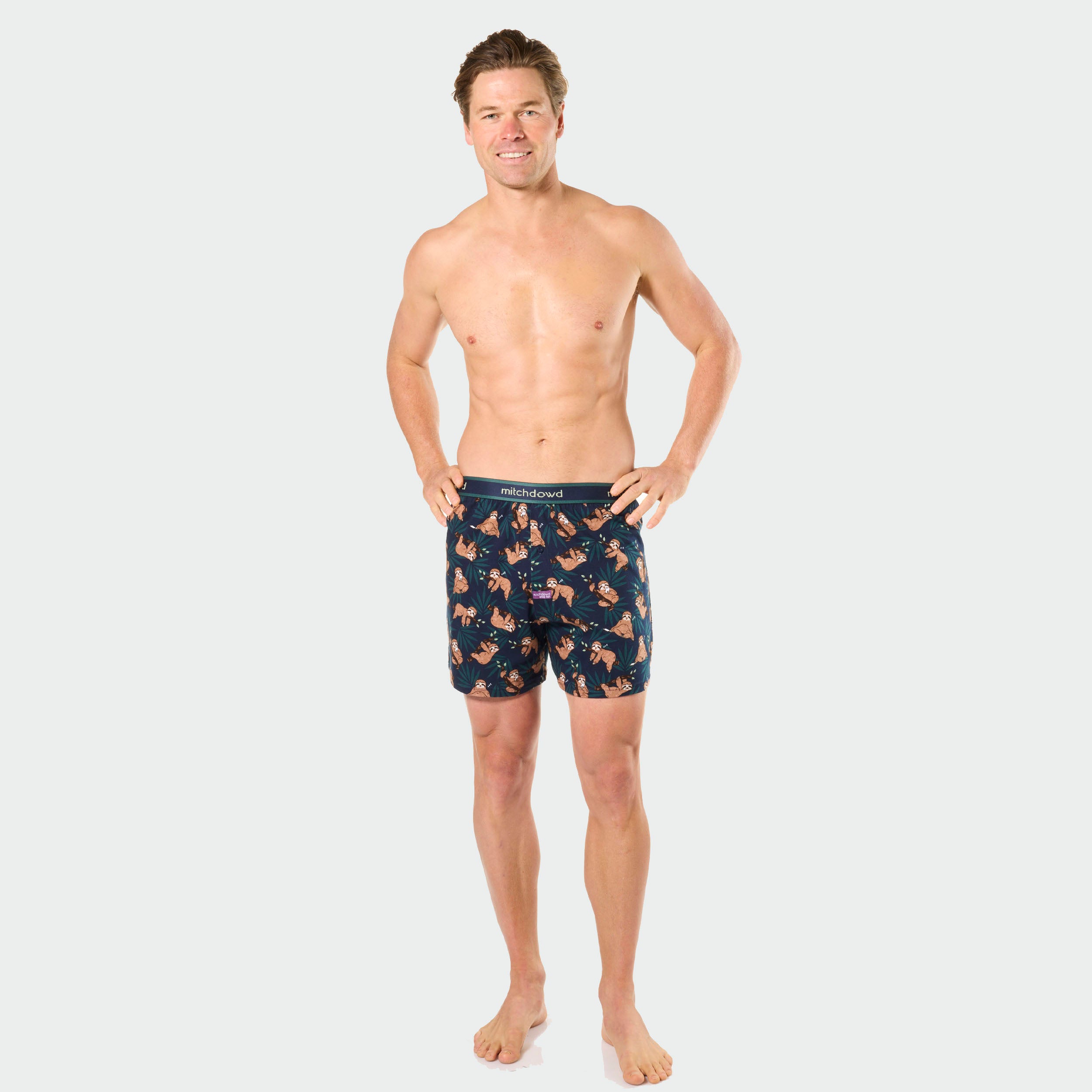Mitchdowd Men's Cotton Loose Knit Boxer Shorts in Sloth Mode Print