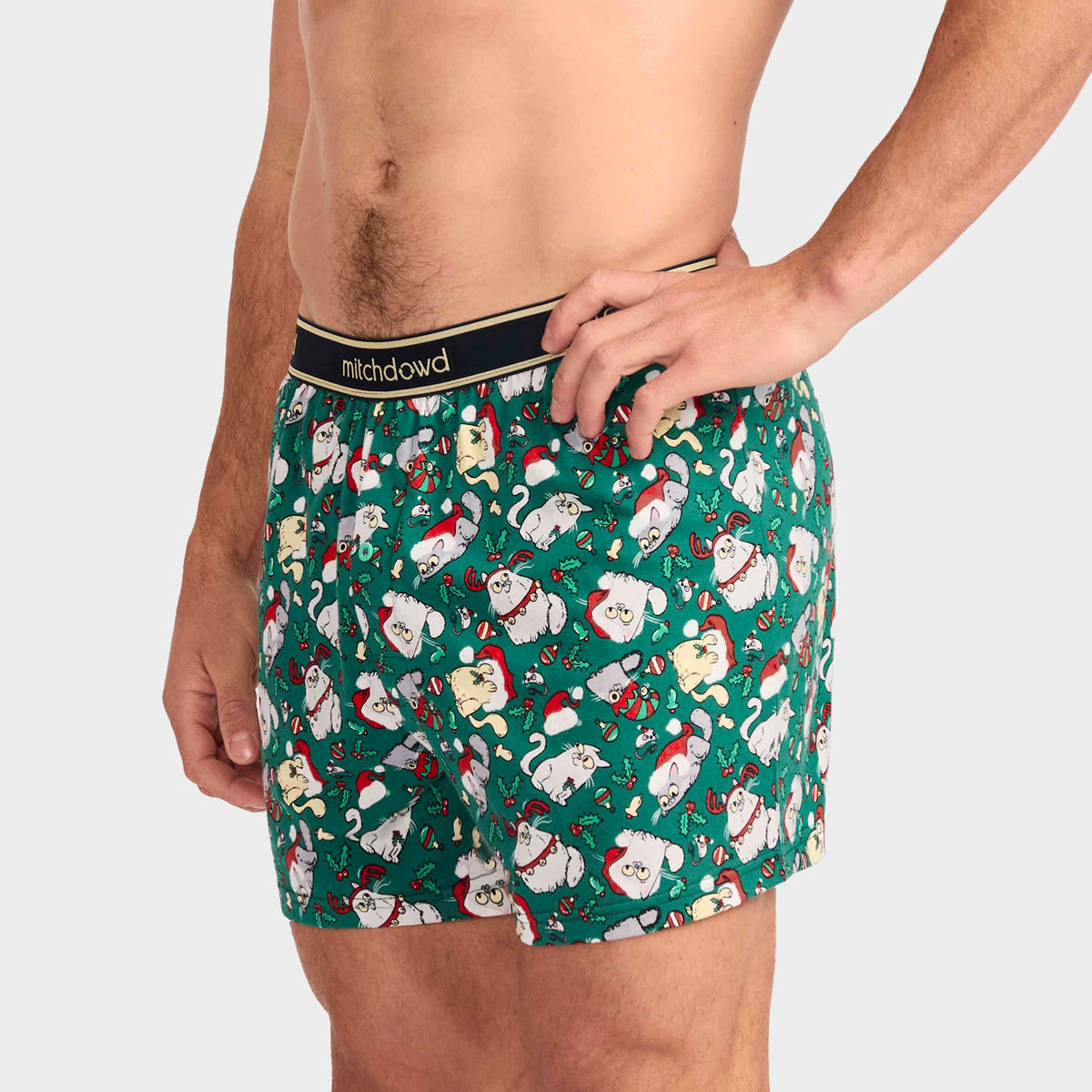 Mitchdowd Men’s Christmas Kitties Cotton Knit Boxer Shorts