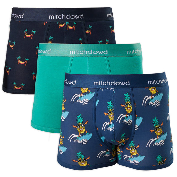 Men's Holiday Fun Cotton Mid-Length Trunk 3 Pack - Blue & Green