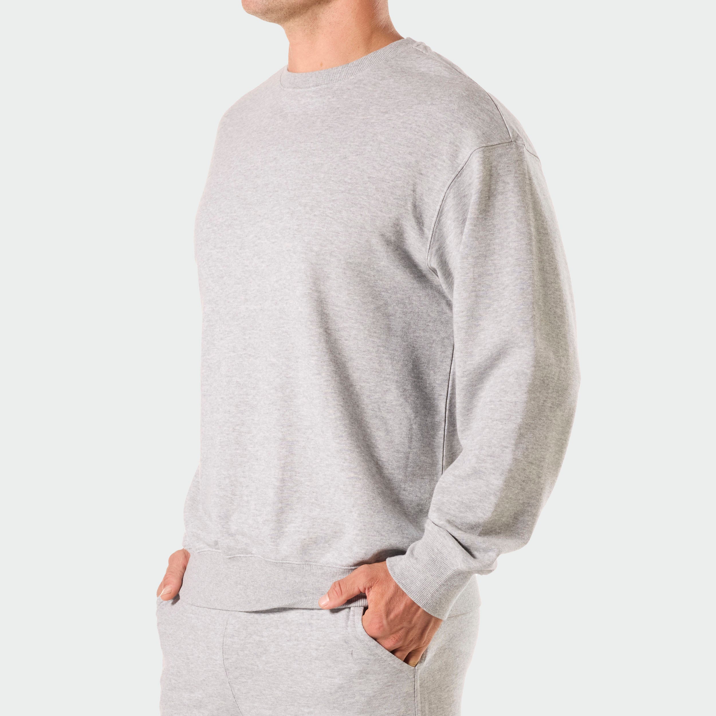 Mens Lightweight French Terry Cotton Sweatshirt - Light Grey Marle- Image 2