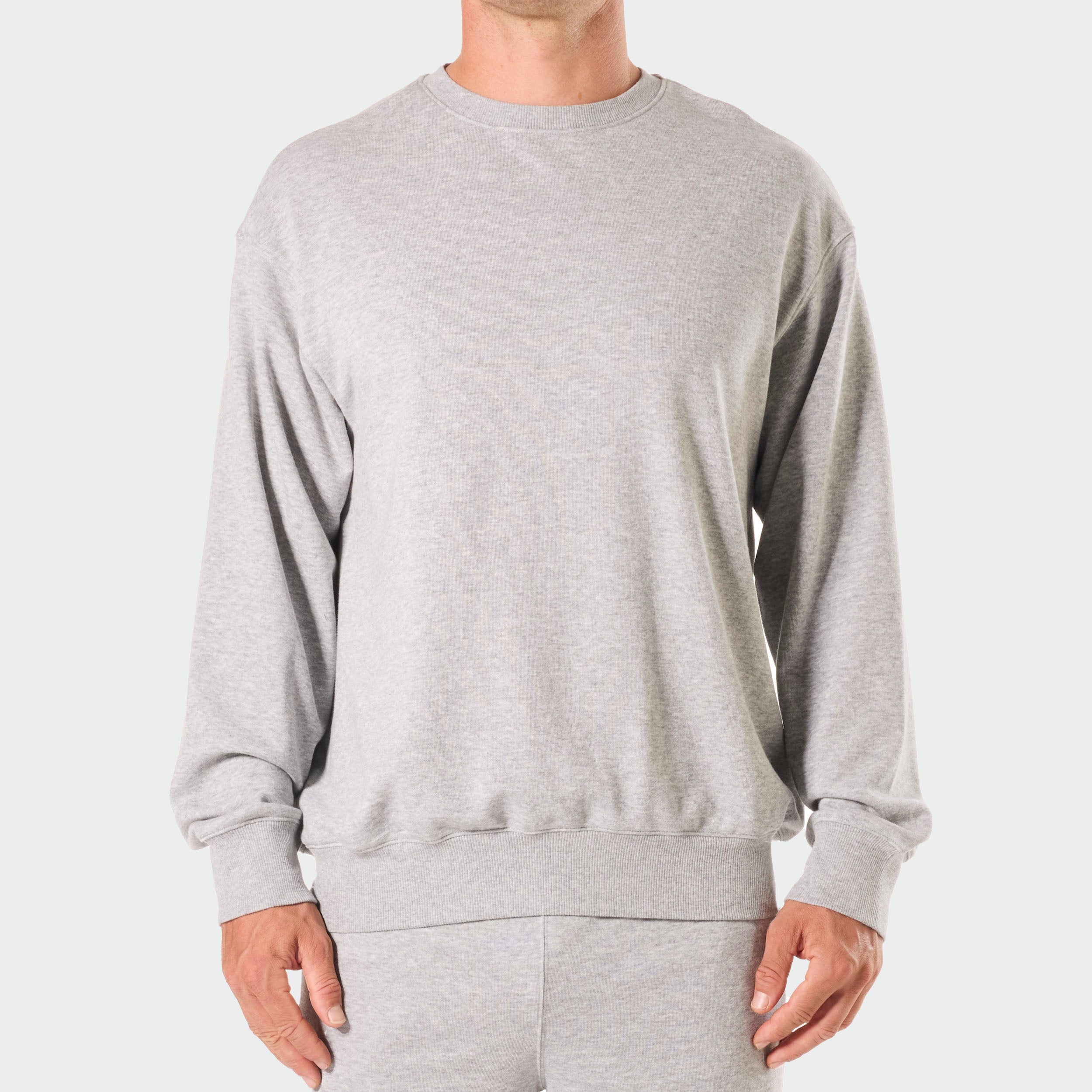 Mens Lightweight French Terry Cotton Sweatshirt - Light Grey Marle- Image 1