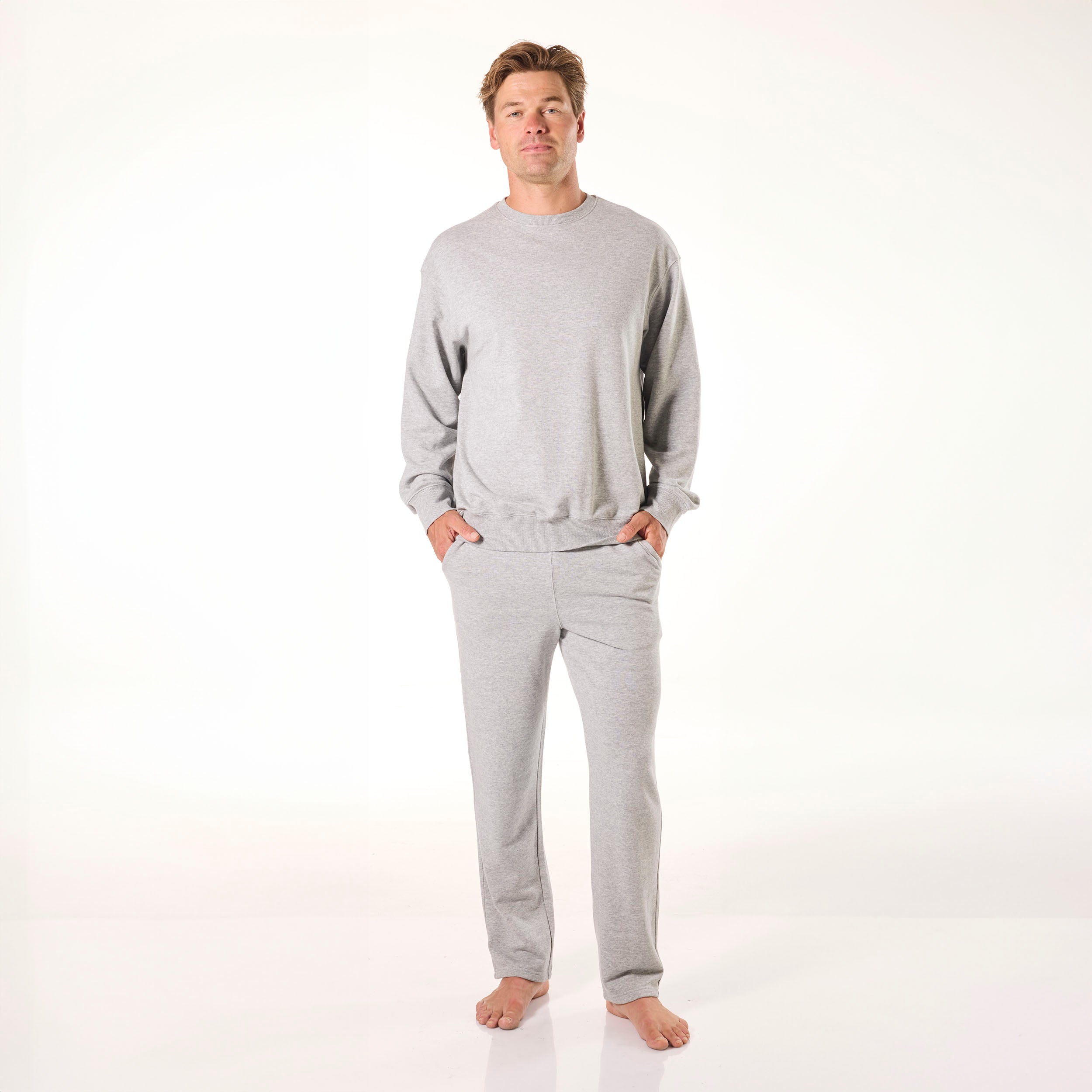 Mens Lightweight French Terry Cotton Sweatshirt - Light Grey Marle- Image 4