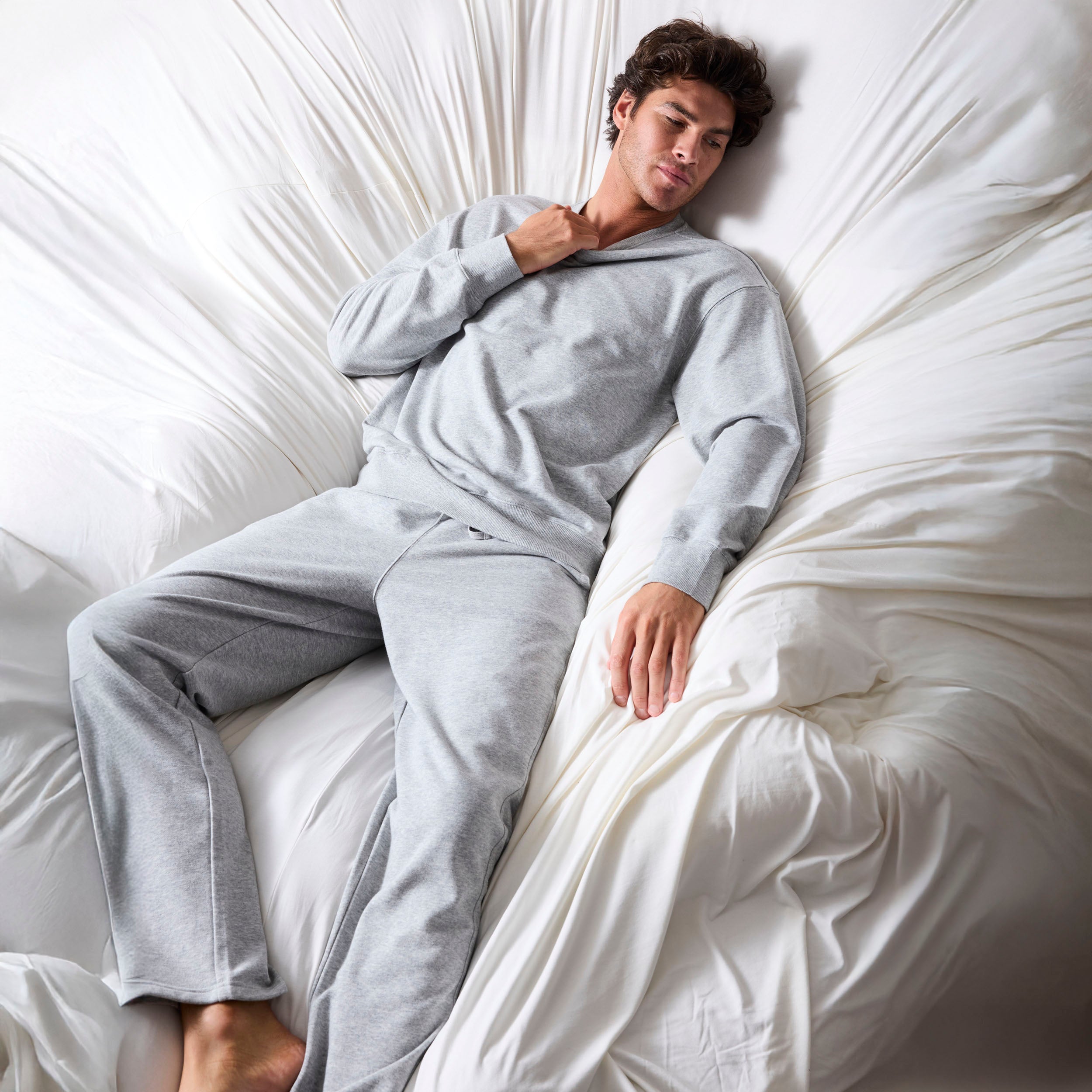 Mens Lightweight French Terry Cotton Sweatshirt - Light Grey Marle