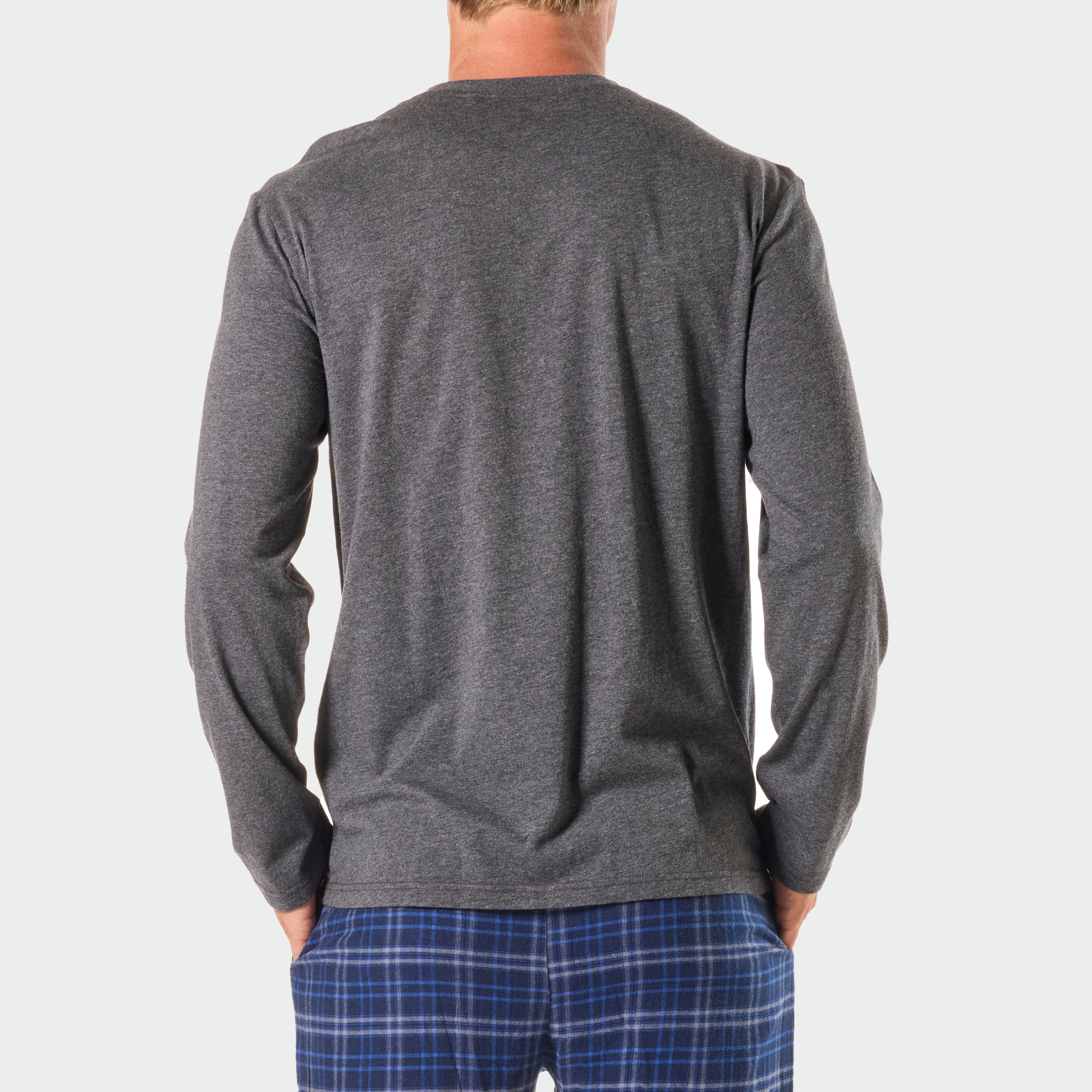 Mens Relaxed Cotton Long Sleeve Sleep Tee - Dark Grey Marle - Image 3