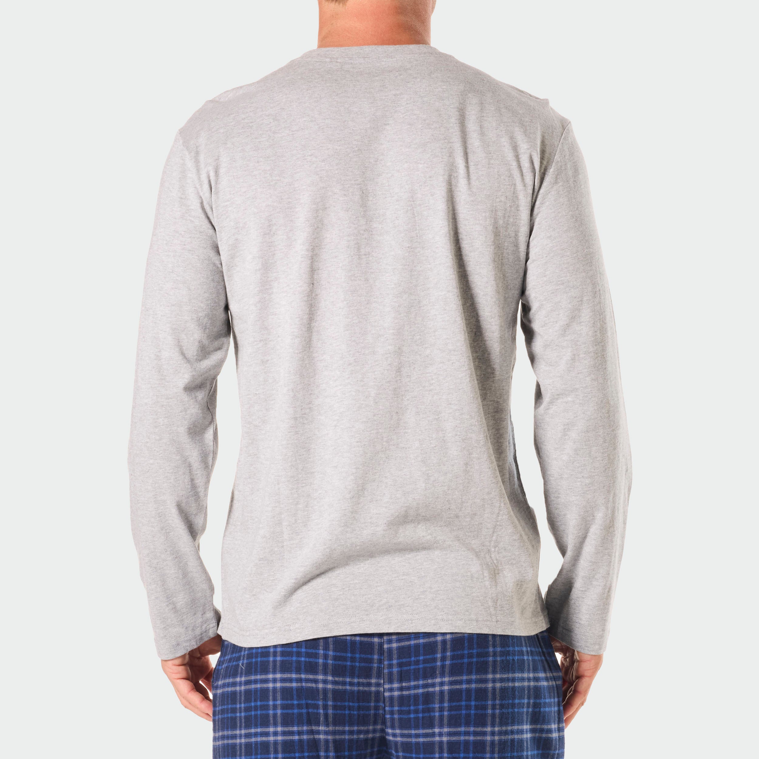 Mens Relaxed Cotton Long Sleeve Sleep Tee - Light Grey Marle - Image 3