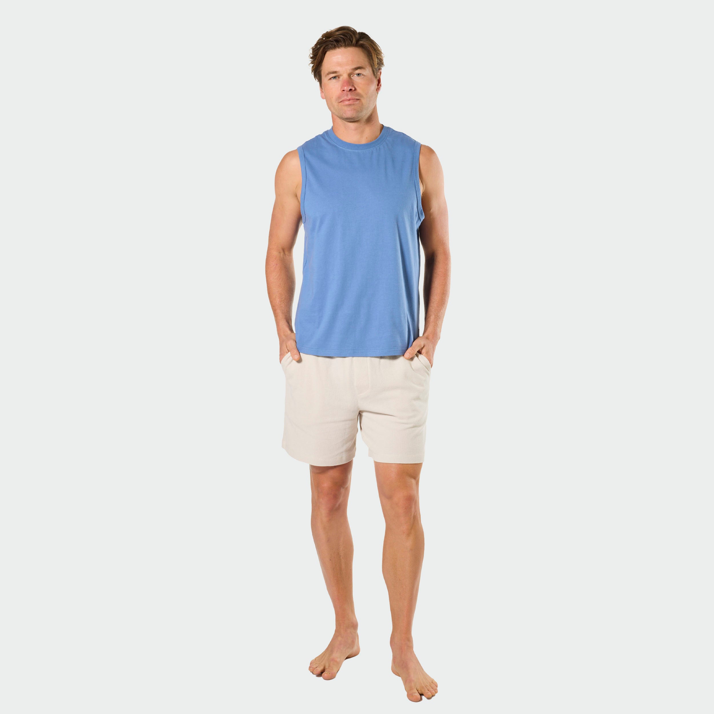 Mitchdowd Men's Relaxed Cotton Blue Muscle Tank Tee