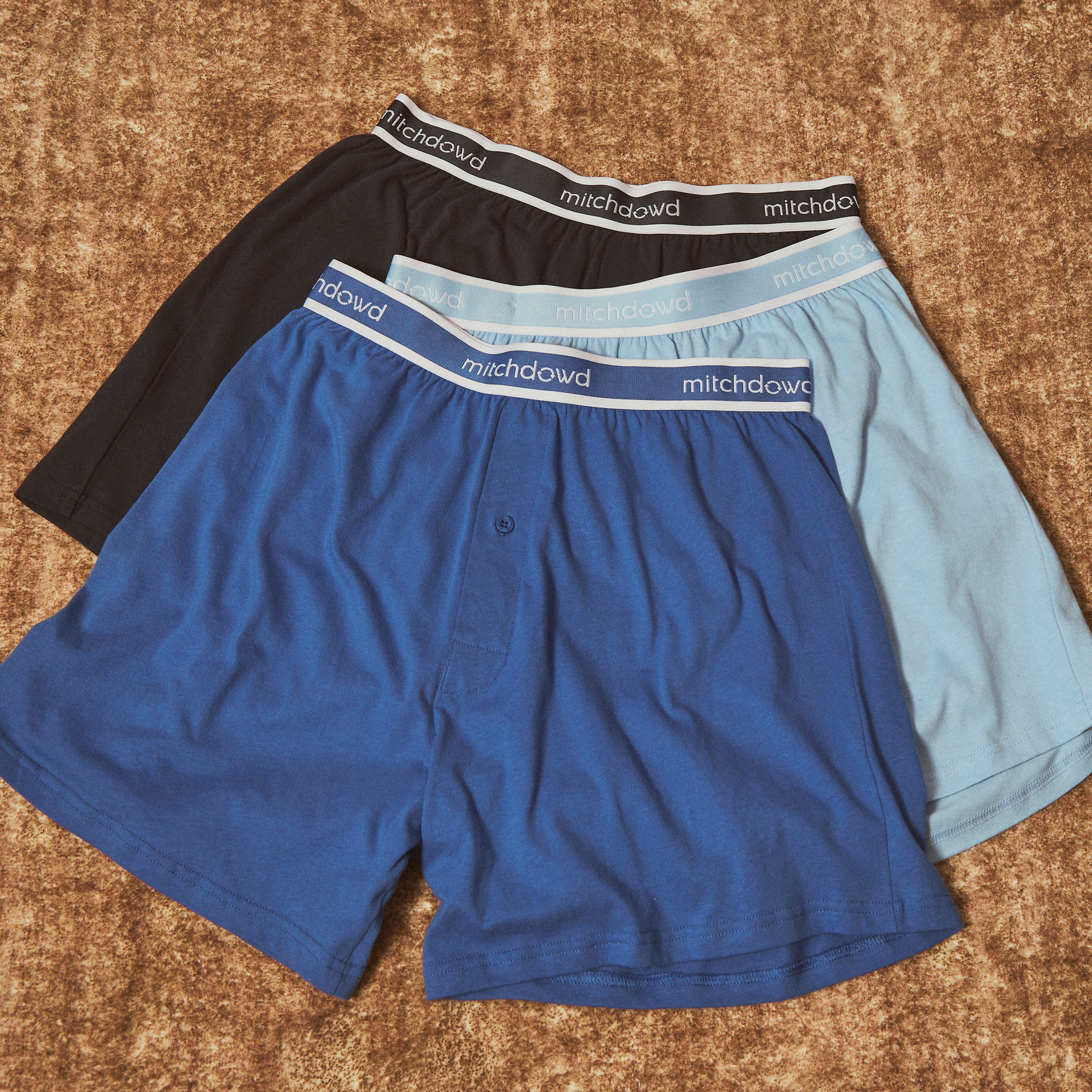 Mens Cotton Knit Boxer Shorts 3 Pack - Blue