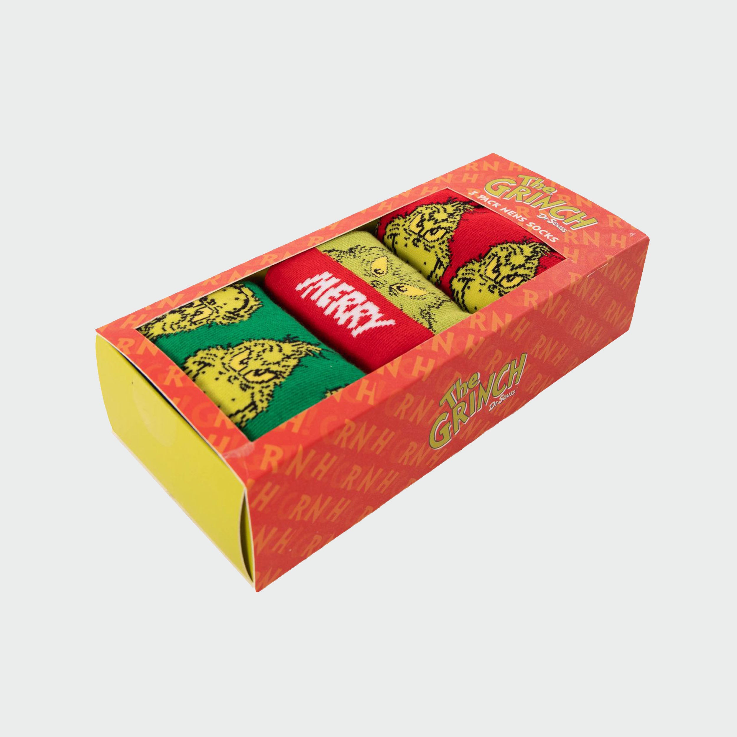 Men's Grinch Whatever Cotton Crew Socks 3 Pack Gift Box - Red & Green - Image 1