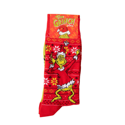 Men's Grinch Dance Cotton Crew Socks - Red
