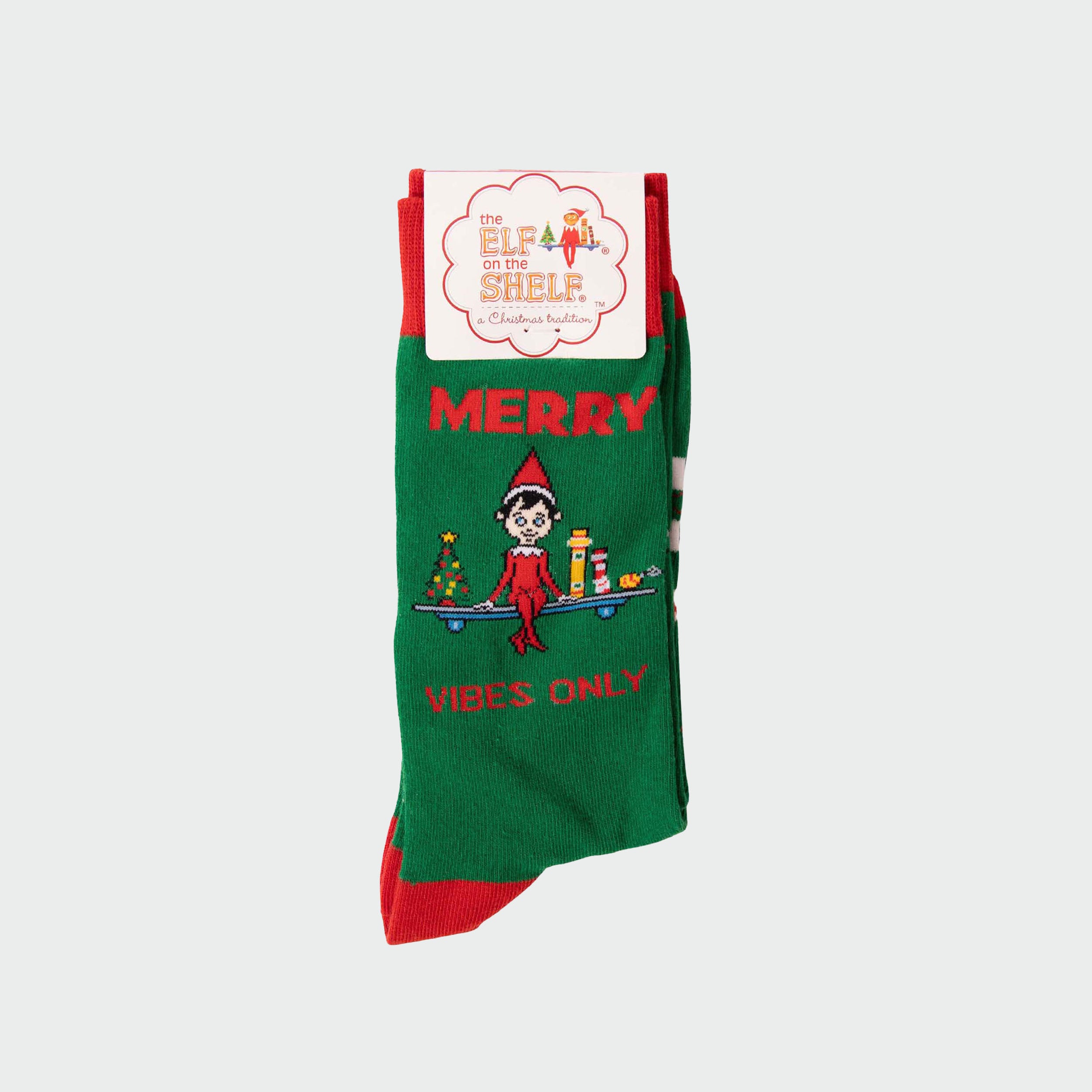 Men's Elf On The Shelf Vibes Only Christmas Cotton Crew Socks - Green - Image 2