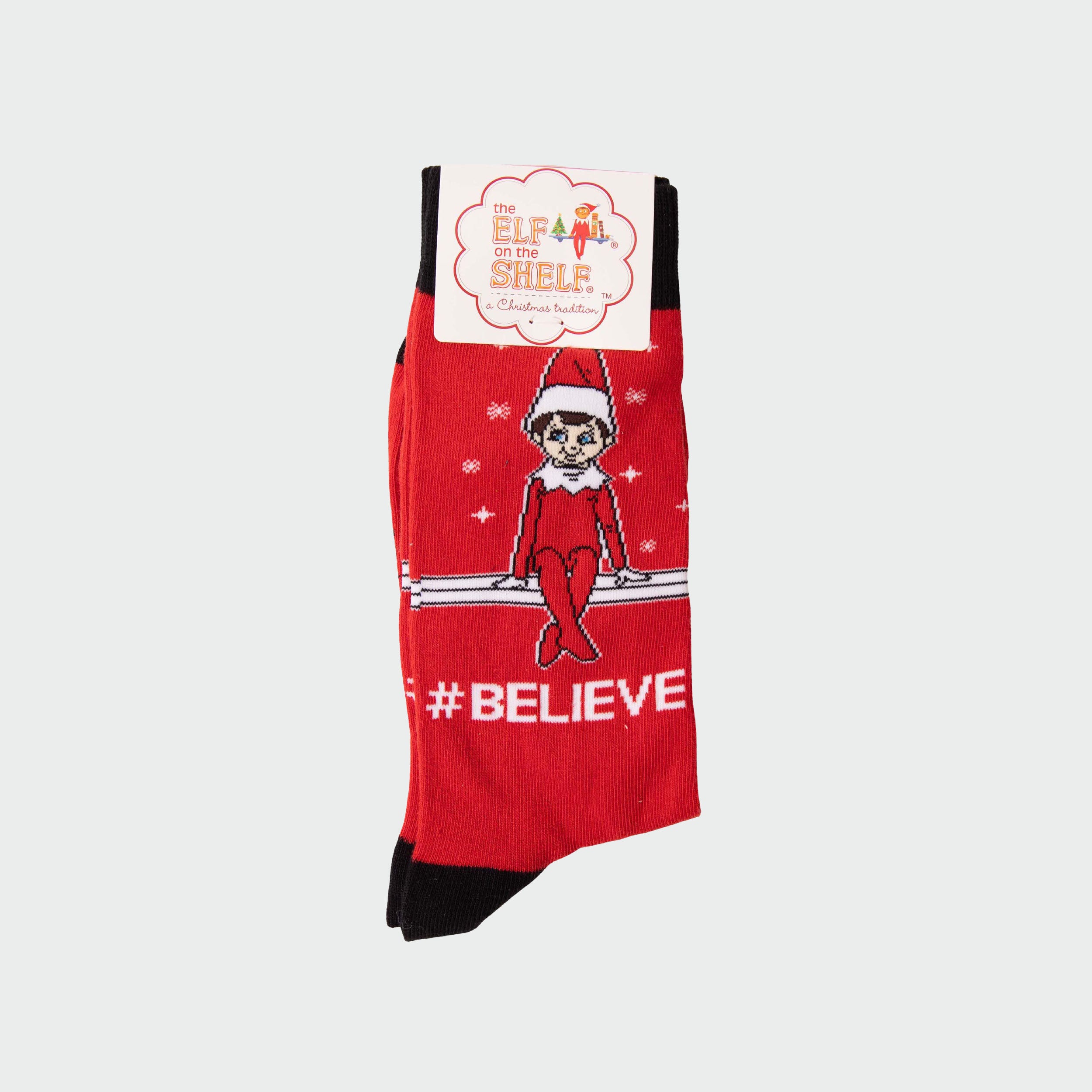 Men's Elf On The Shelf Believe Christmas Cotton Crew Socks - Red - Image 2