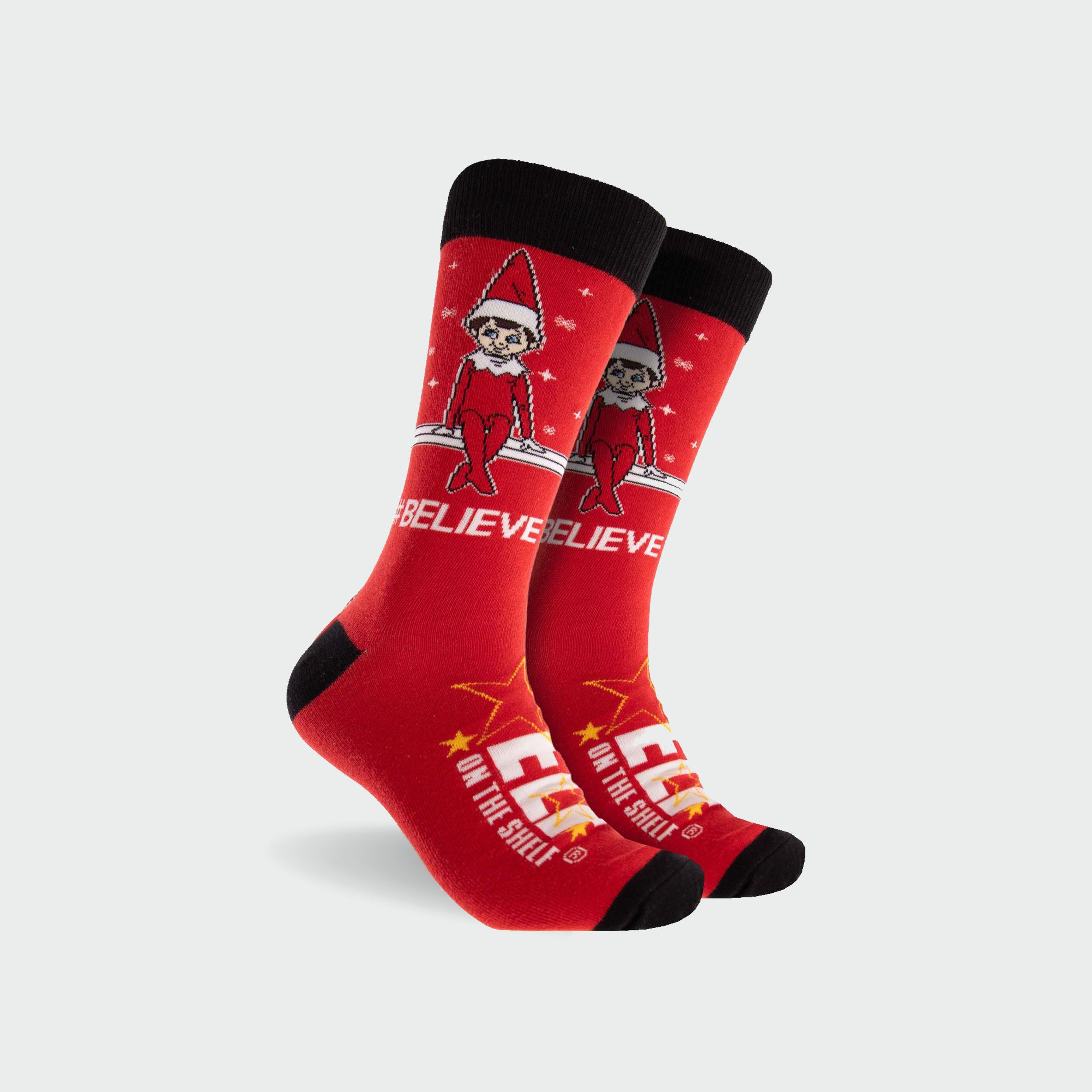 Men's Elf On The Shelf Believe Christmas Cotton Crew Socks - Red - Image 1