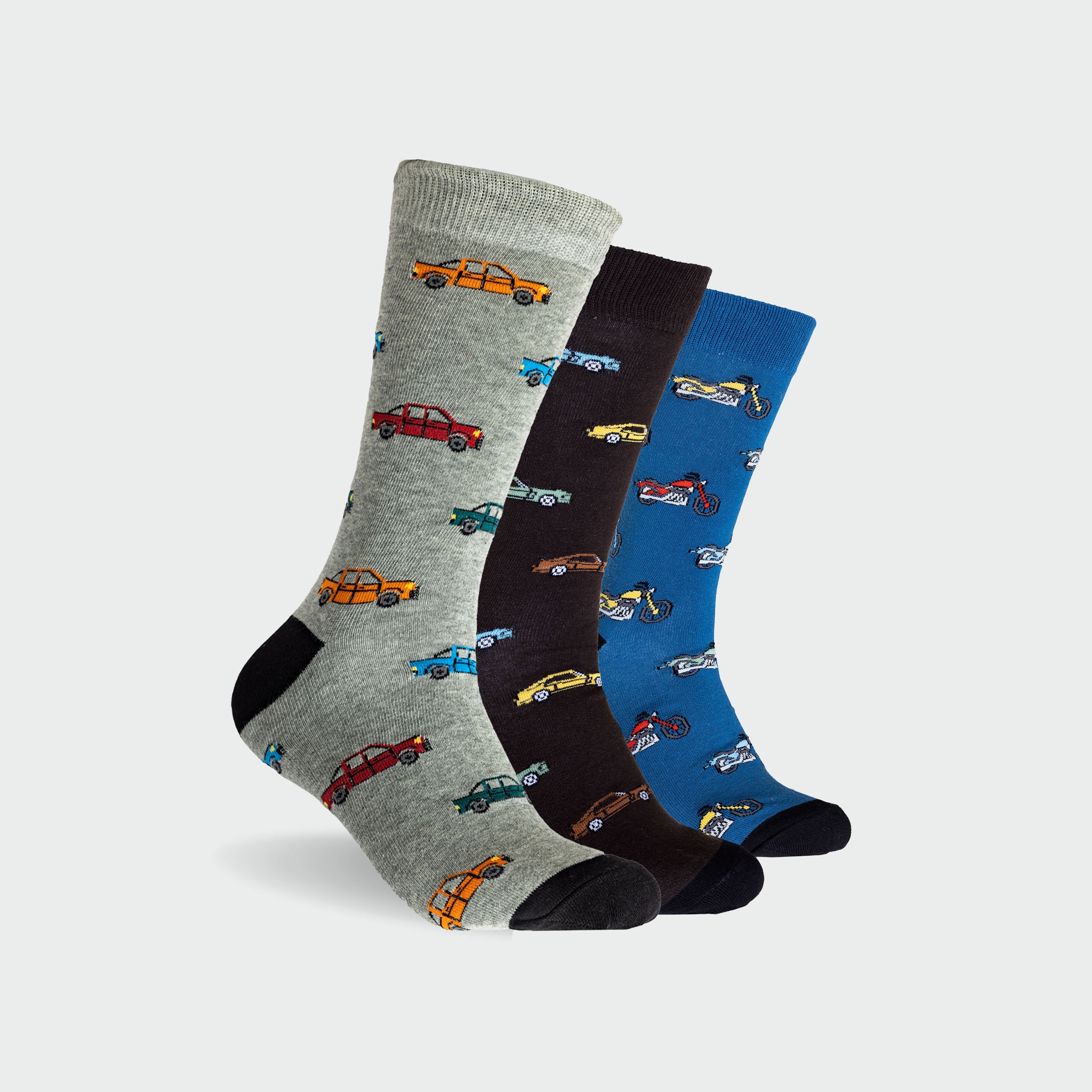 Men's Rev Head Cotton Crew Socks 3 Pack Gift Box - Blue, Black & Grey - Image 2