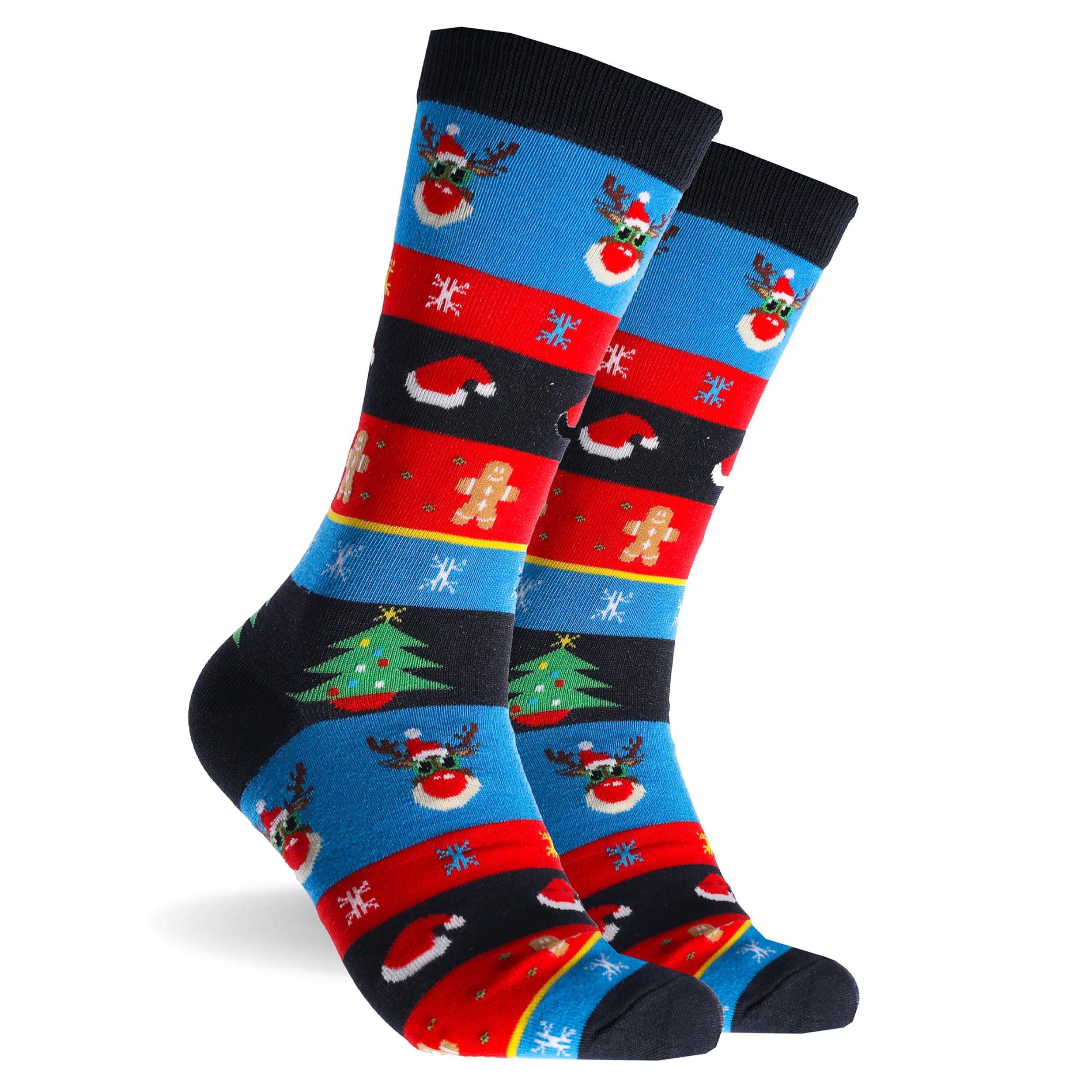 Men's Ugly Christmas Cotton Crew Socks 3 Pack - Blue & Red - Image 5