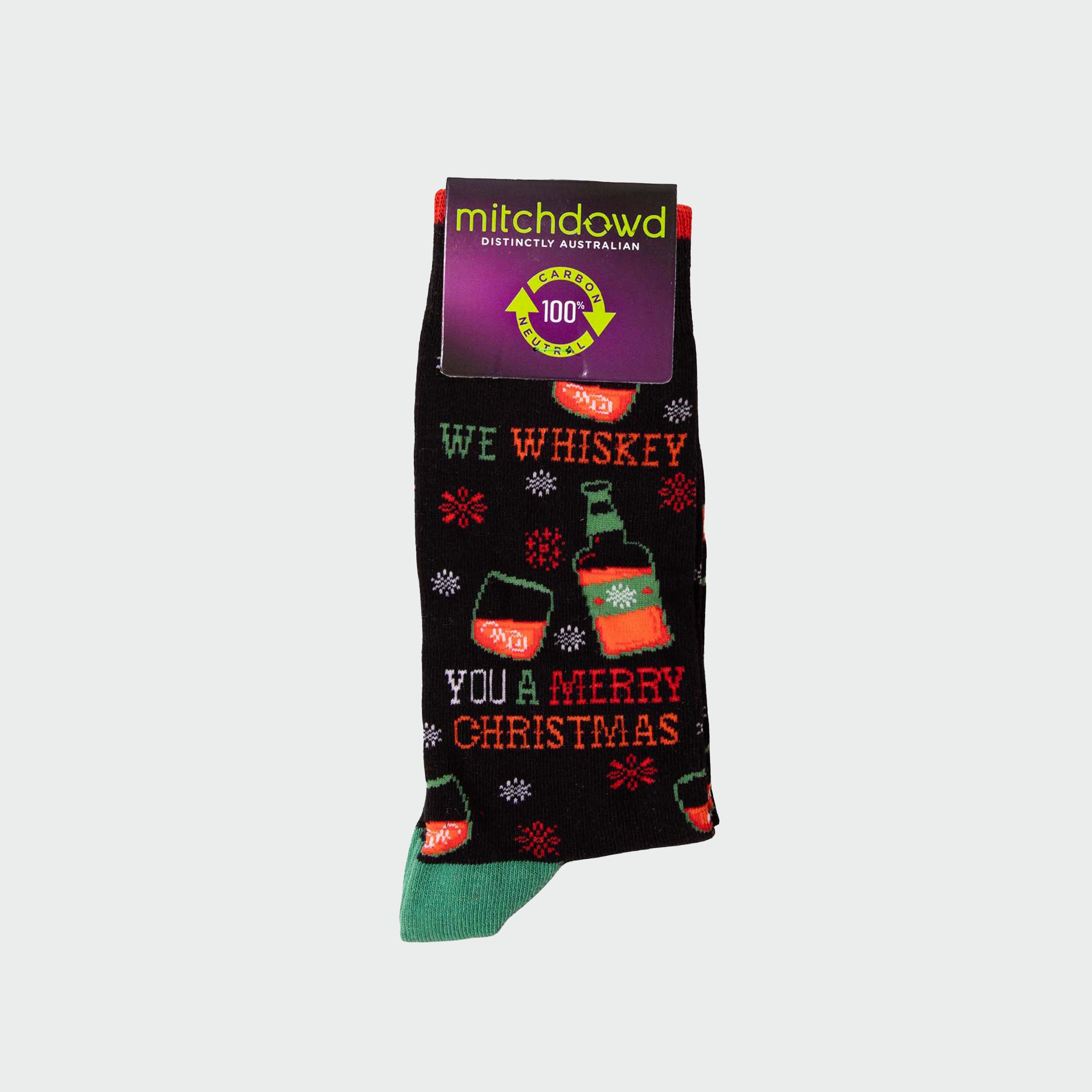 Men's Christmas Whiskey Cotton Crew Socks - Black - Image 2