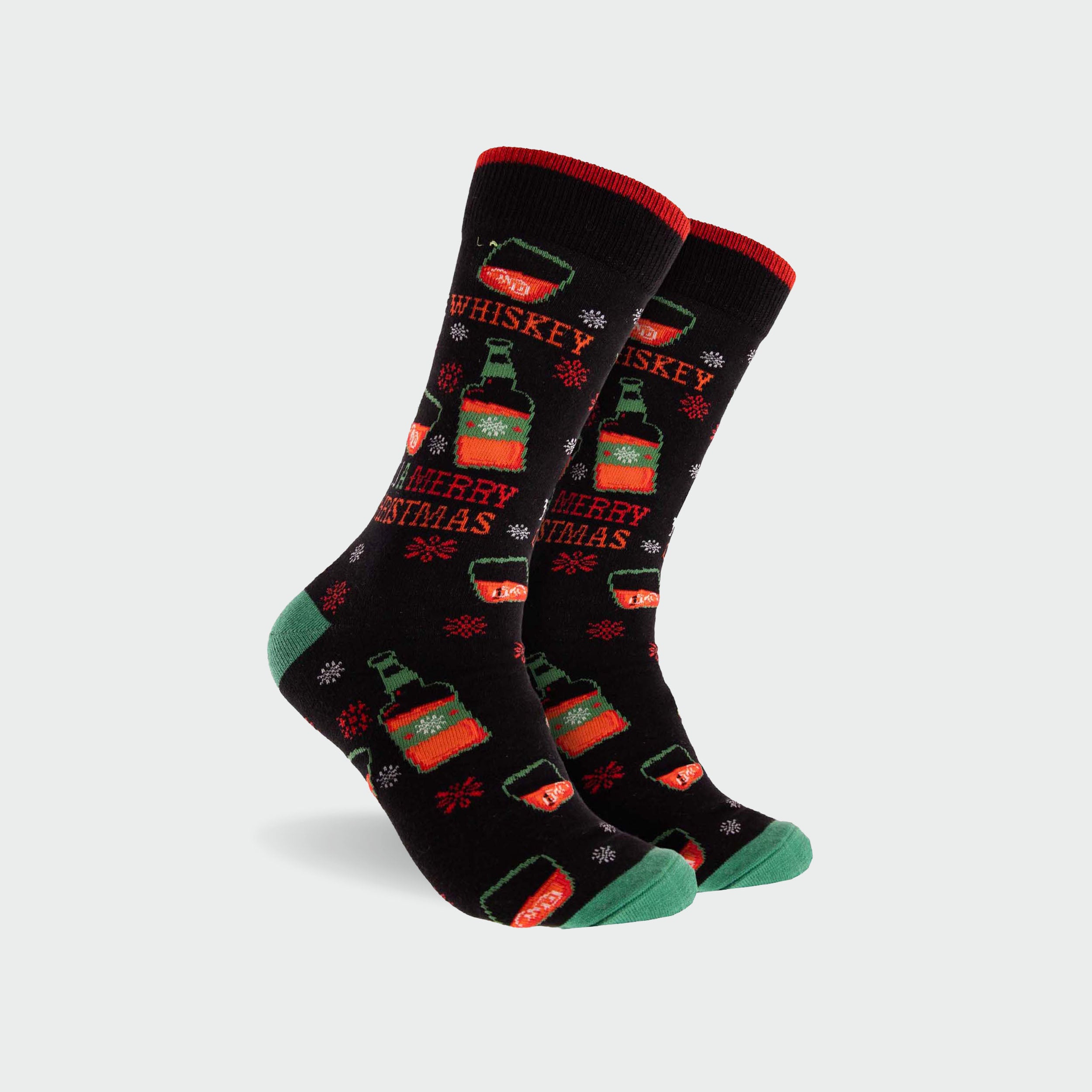 Men's Christmas Whiskey Cotton Crew Socks - Black - Image 1