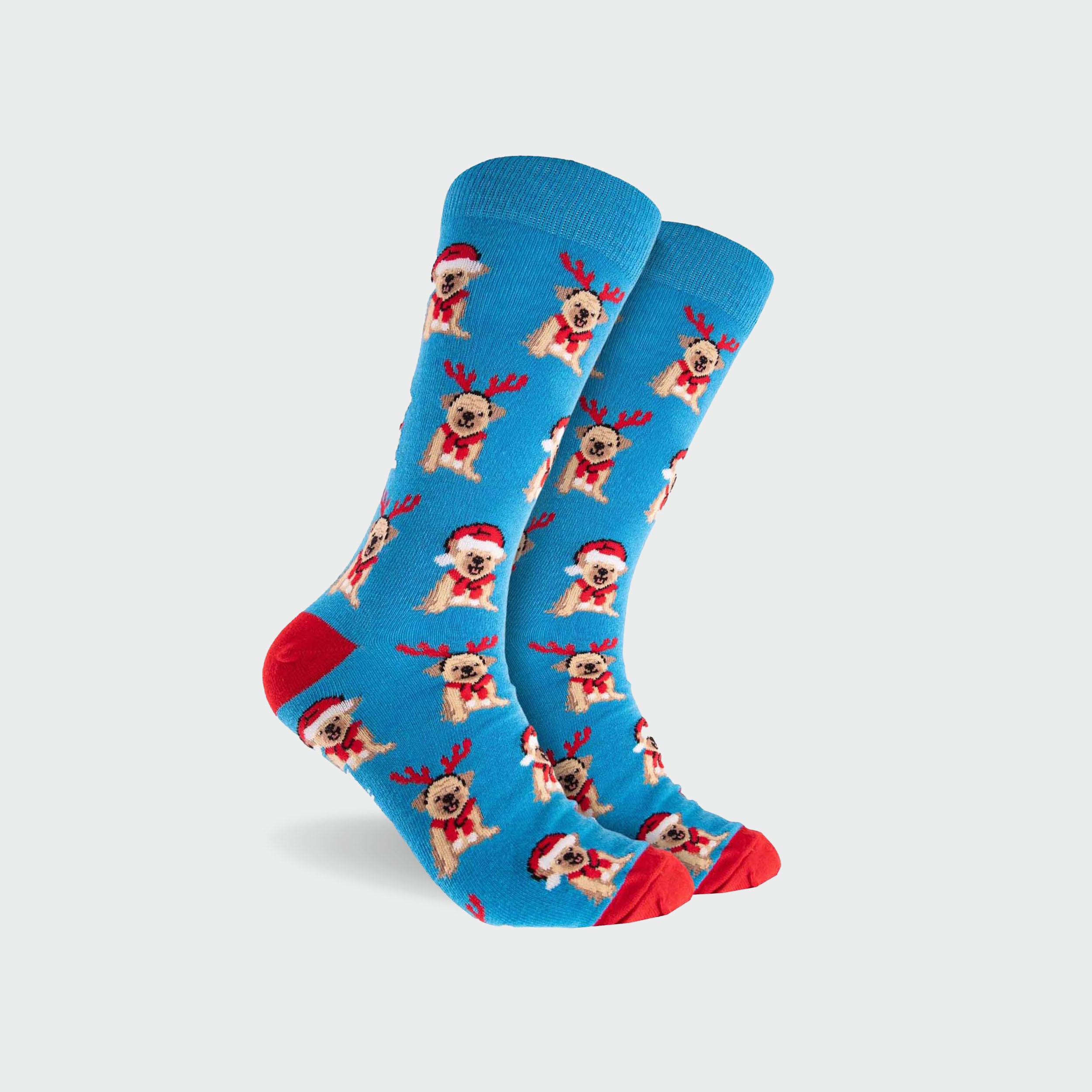 Men's Cotton Crew Socks Christmas Pugs - Image 1