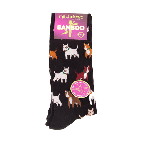 Men's Terrier Dogs Bamboo Comfort Crew Socks - Black