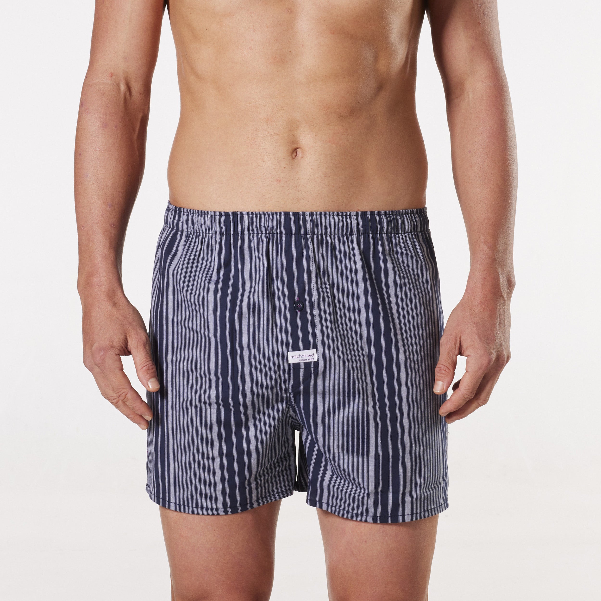 Men's Leon Stripe Cotton Stretch Boxer Shorts Navy - Image 1