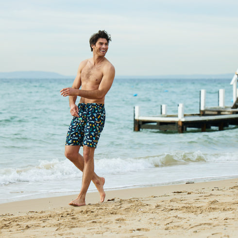 Men's Back Beach Bamboo Printed Woven Sleep Short - Navy