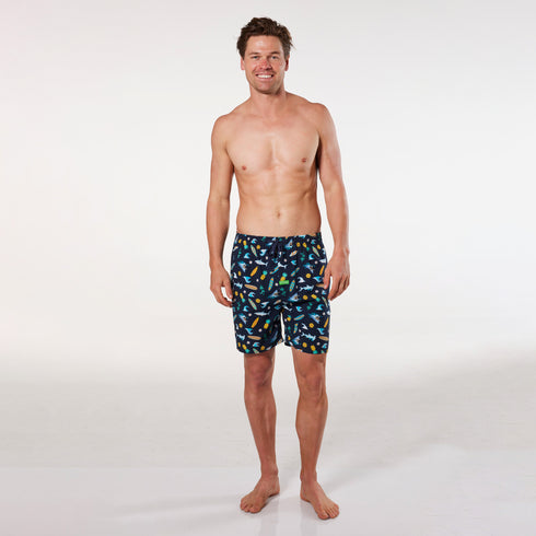 Men's Back Beach Bamboo Printed Woven Sleep Short - Navy