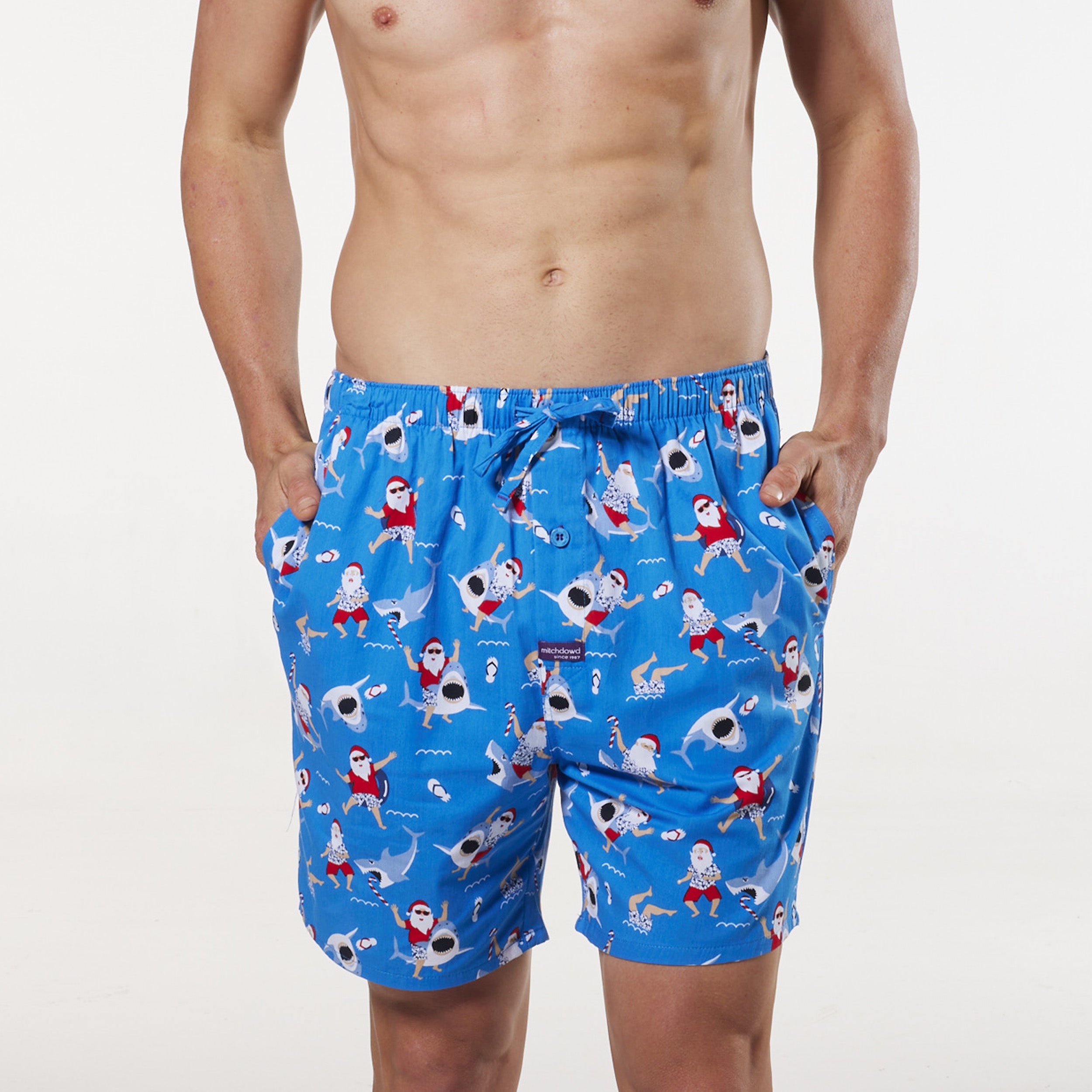 Men's Surfs Up Santa Cotton Sleep Short - Blue - Image 4