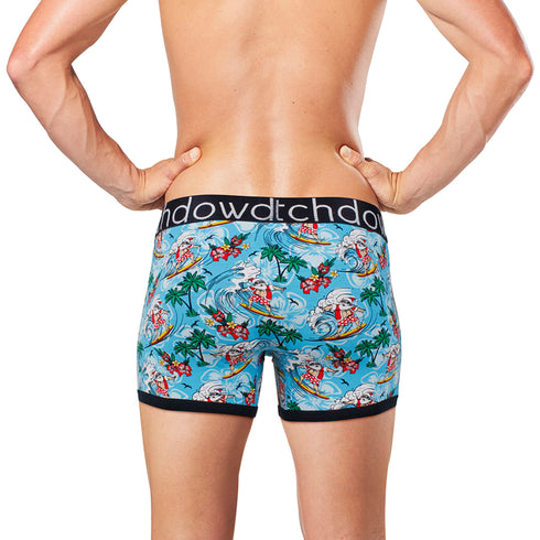 Men's Surfing Santa Printed Cotton Mid-Length Trunk with Stubby Holder