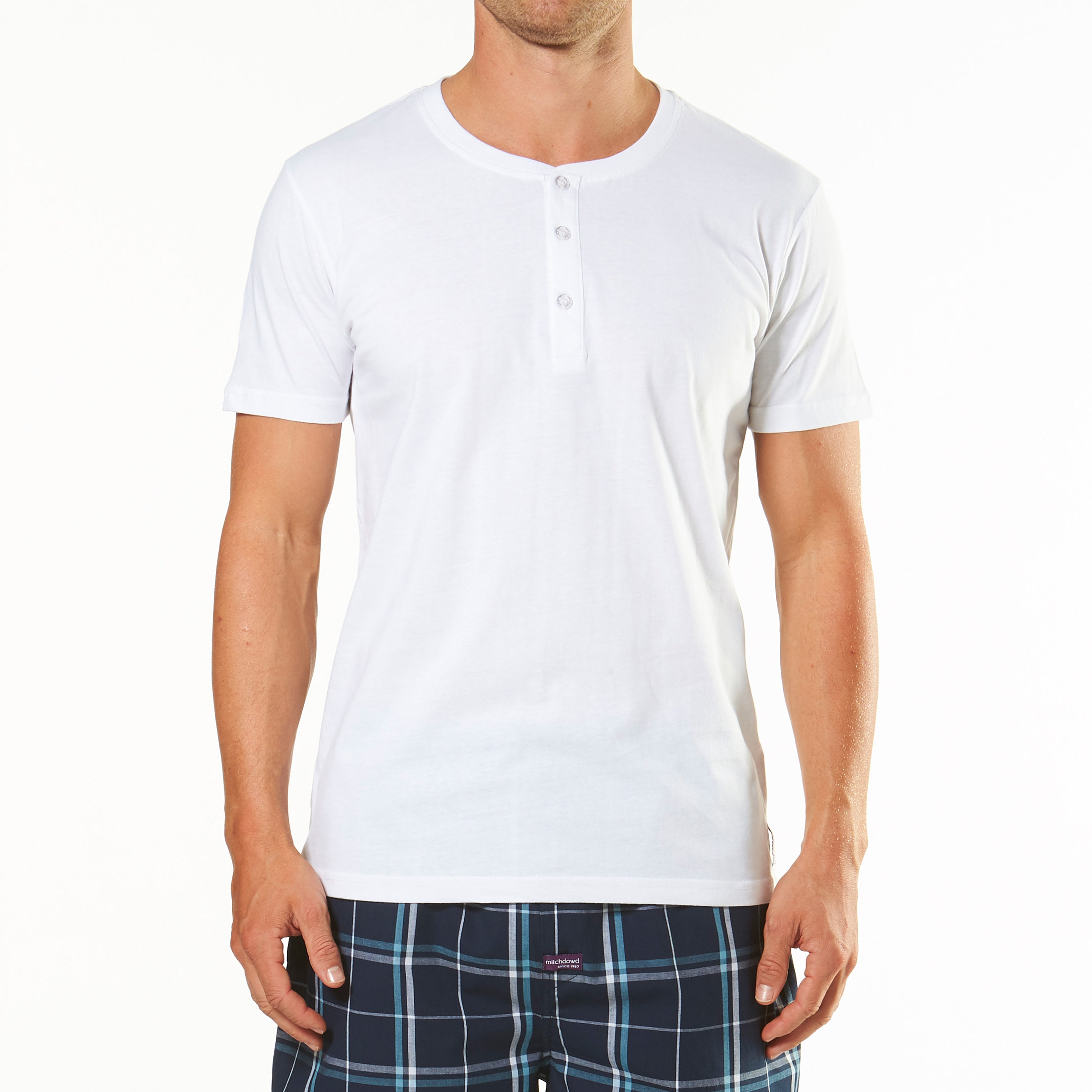 Men's Short Sleeve Henley Tee - White - Image 1
