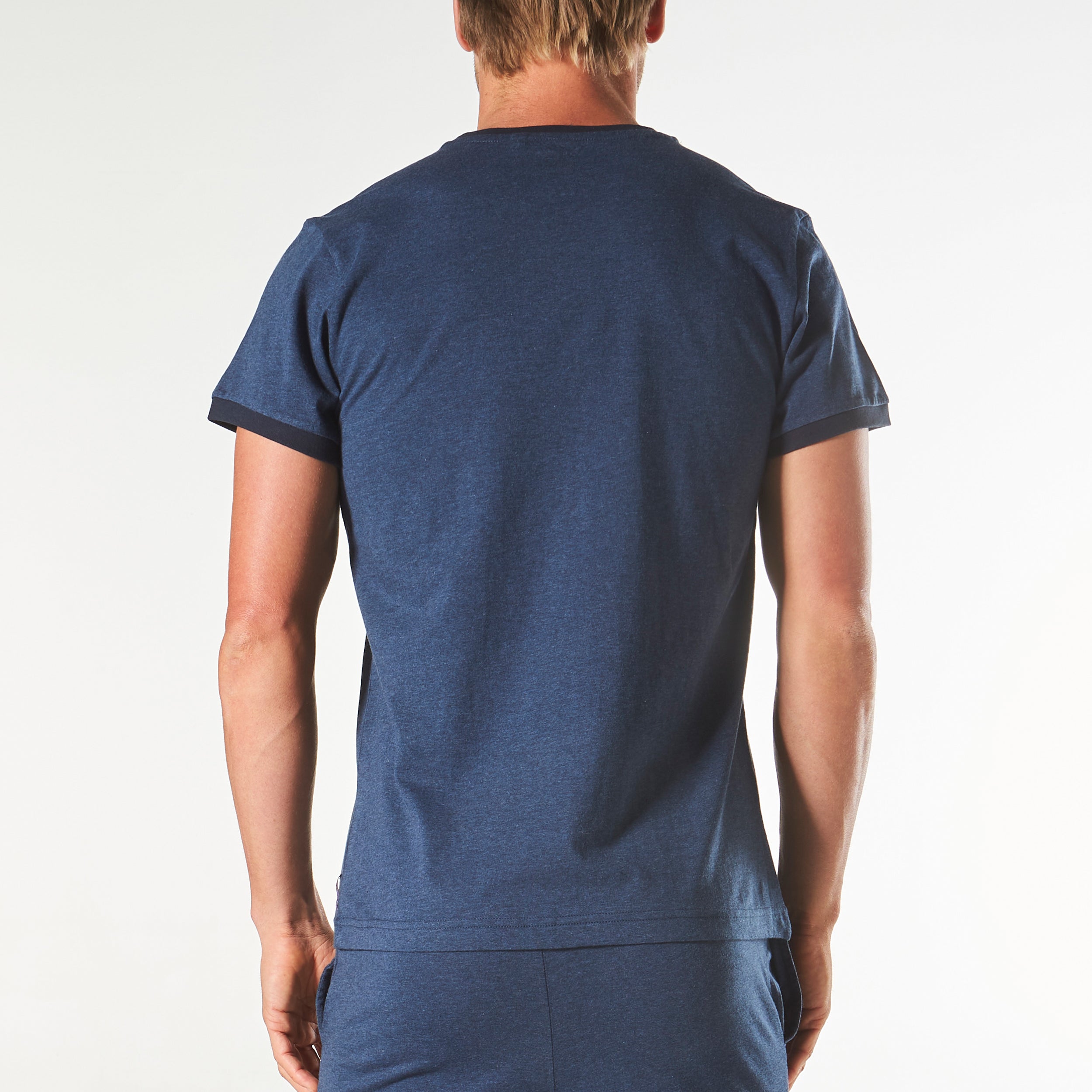 Men's Short Sleeve Contrast Cotton Sleep Tee - Denim Marle - Image 3