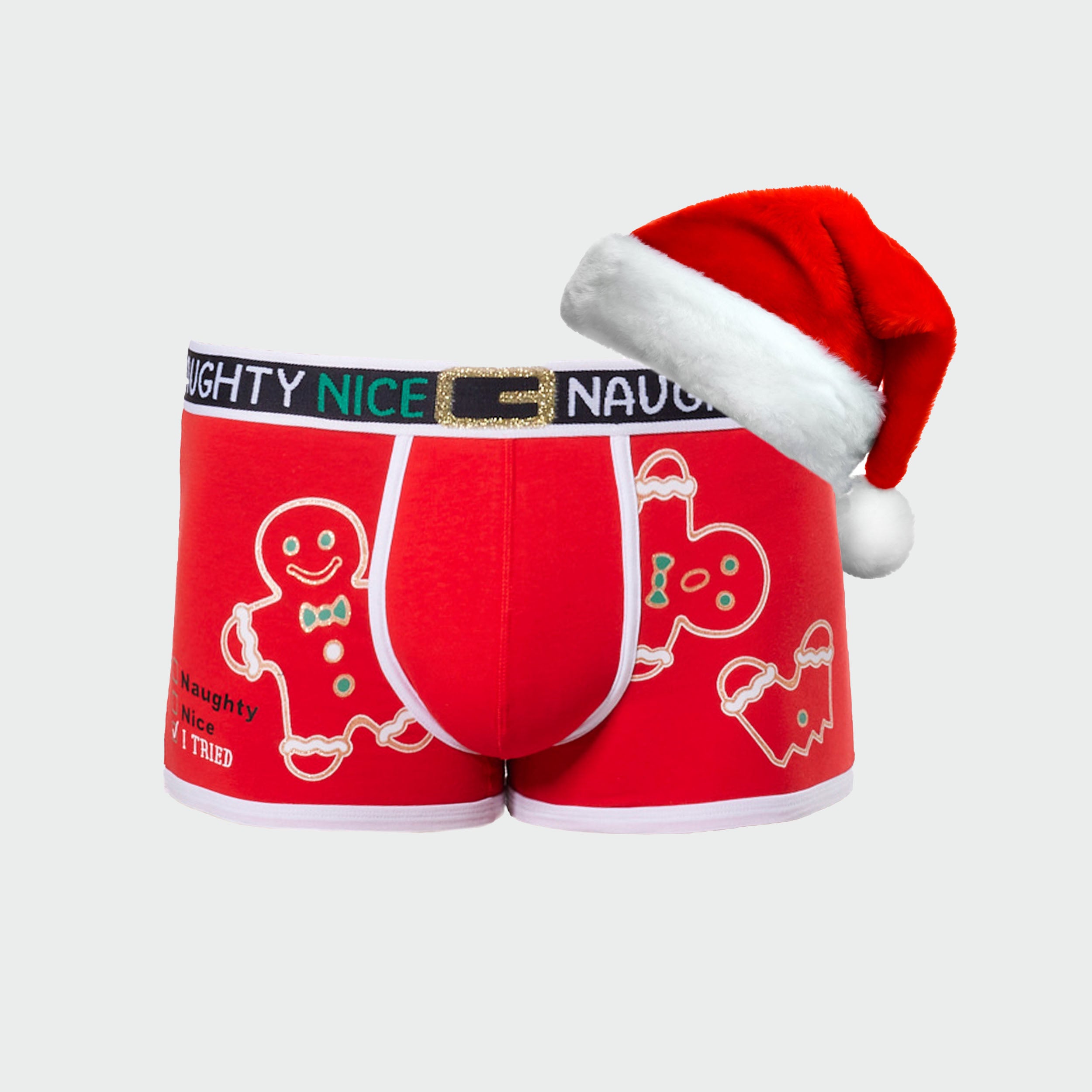 Men's Christmas Santa Cotton Trunk with Santa Hat Gift - Red - Image 1