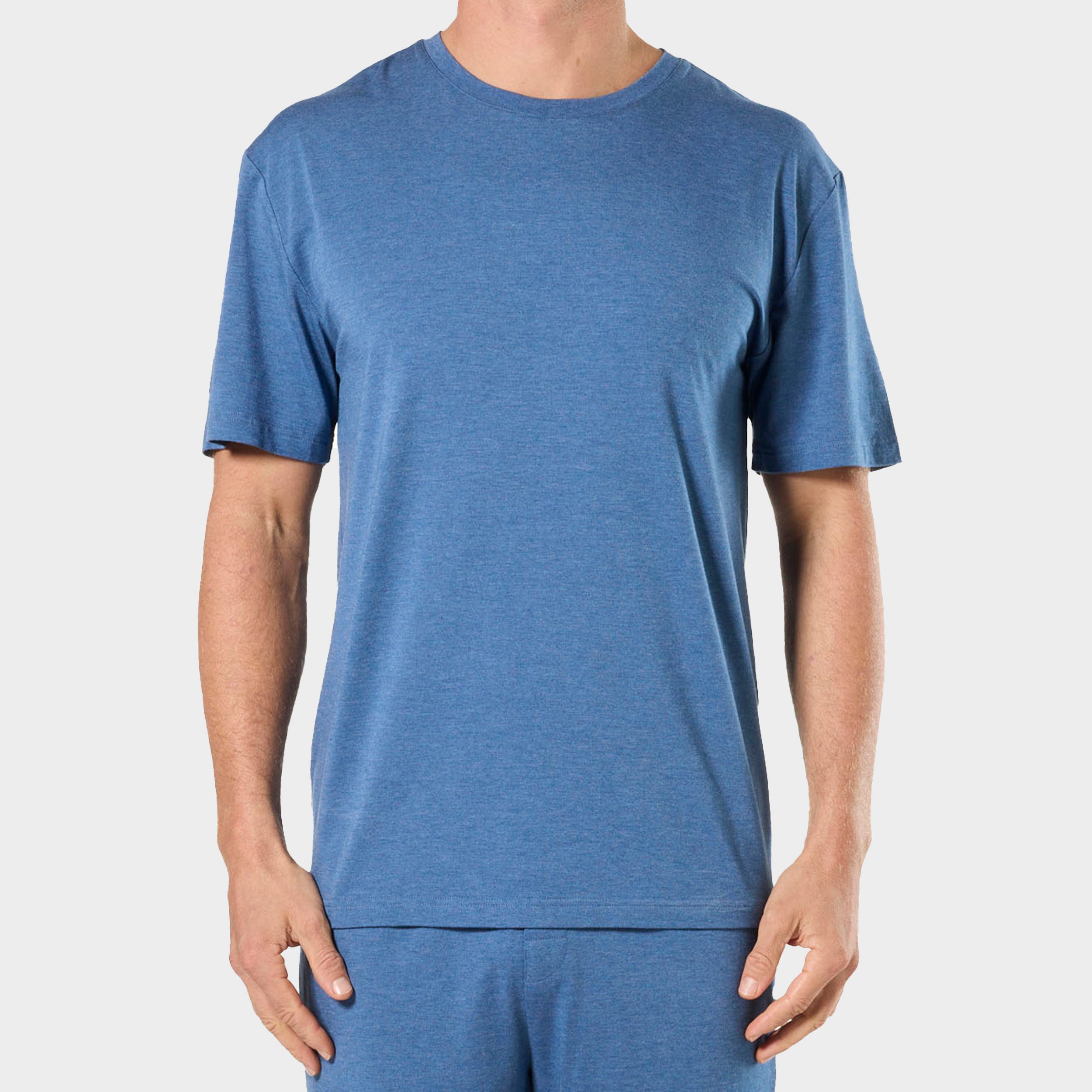 Mens Soft Bamboo Crew Neck Sleep Tee - Blue Marle