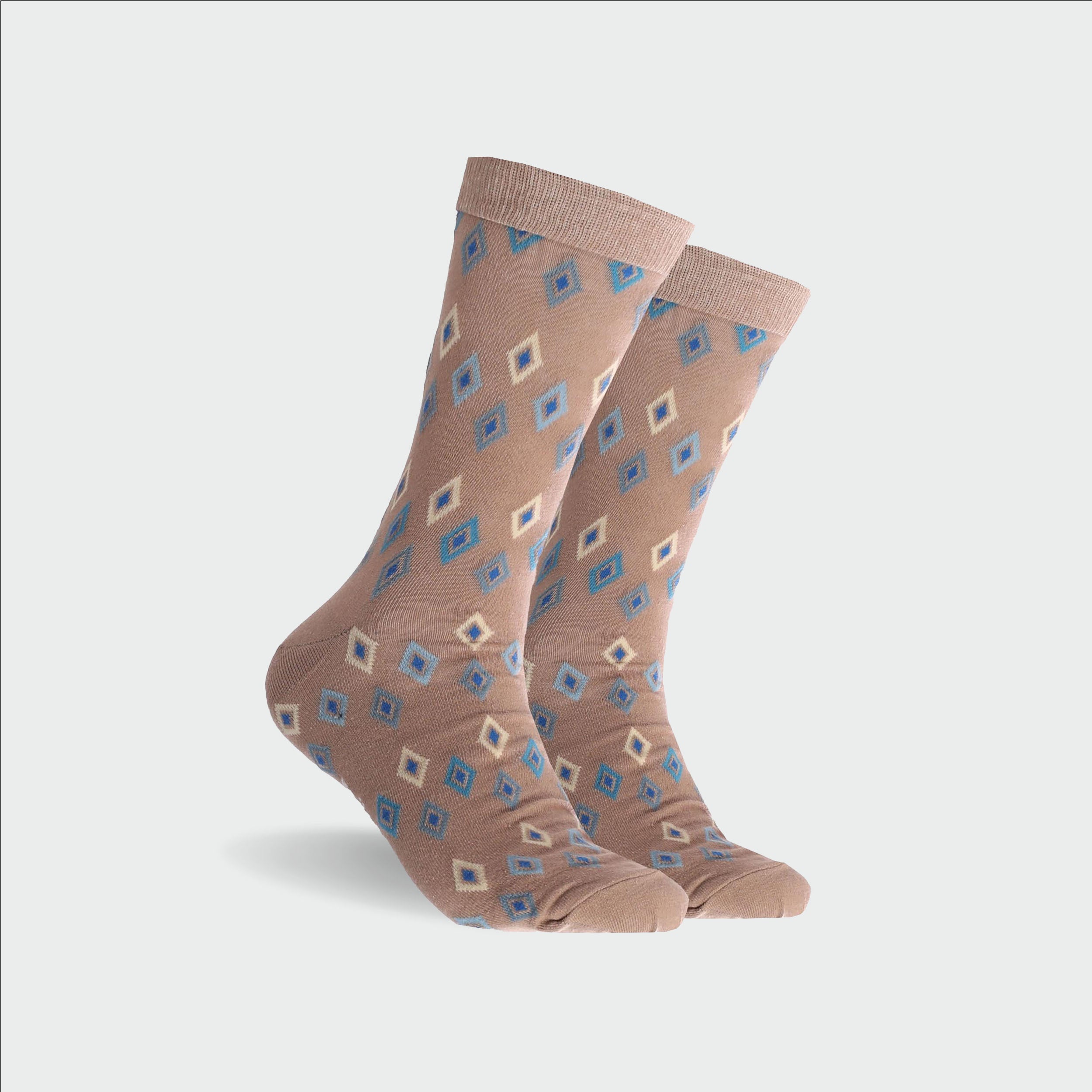 Men's Diamond Lux Super Fine Cotton Crew Socks - Beige - Image 1