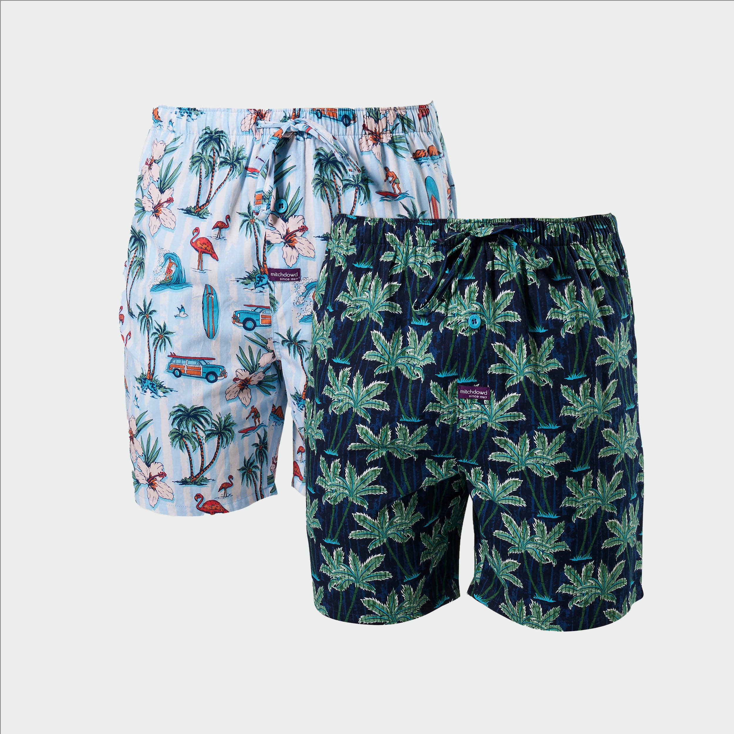 Men's Hawaiian Charm Cotton Sleep Shorts 2 Pack - Blue & Navy - Image 1