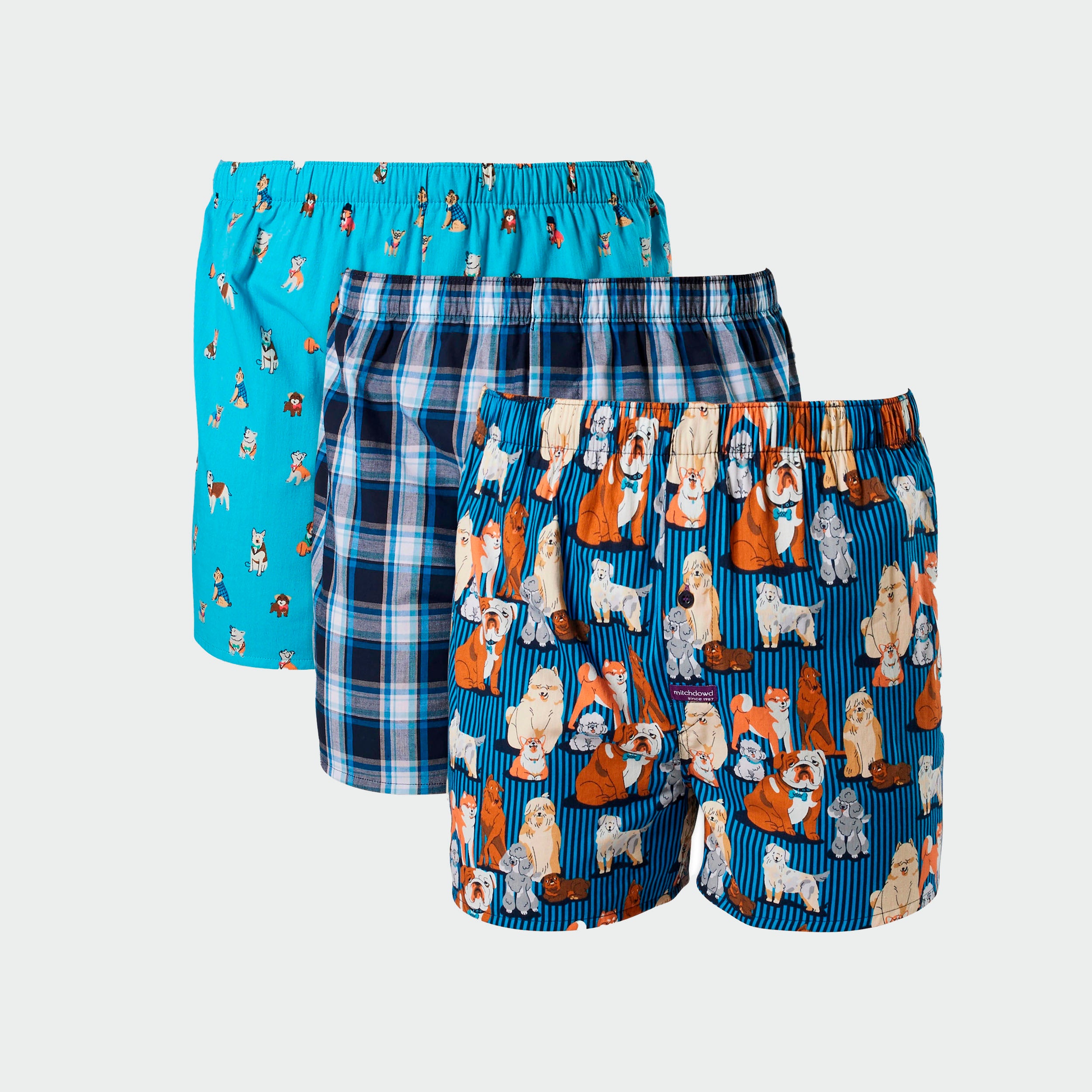 Men's Dressed Up Dogs Cotton Boxer Shorts 3 Pack Model Image  1