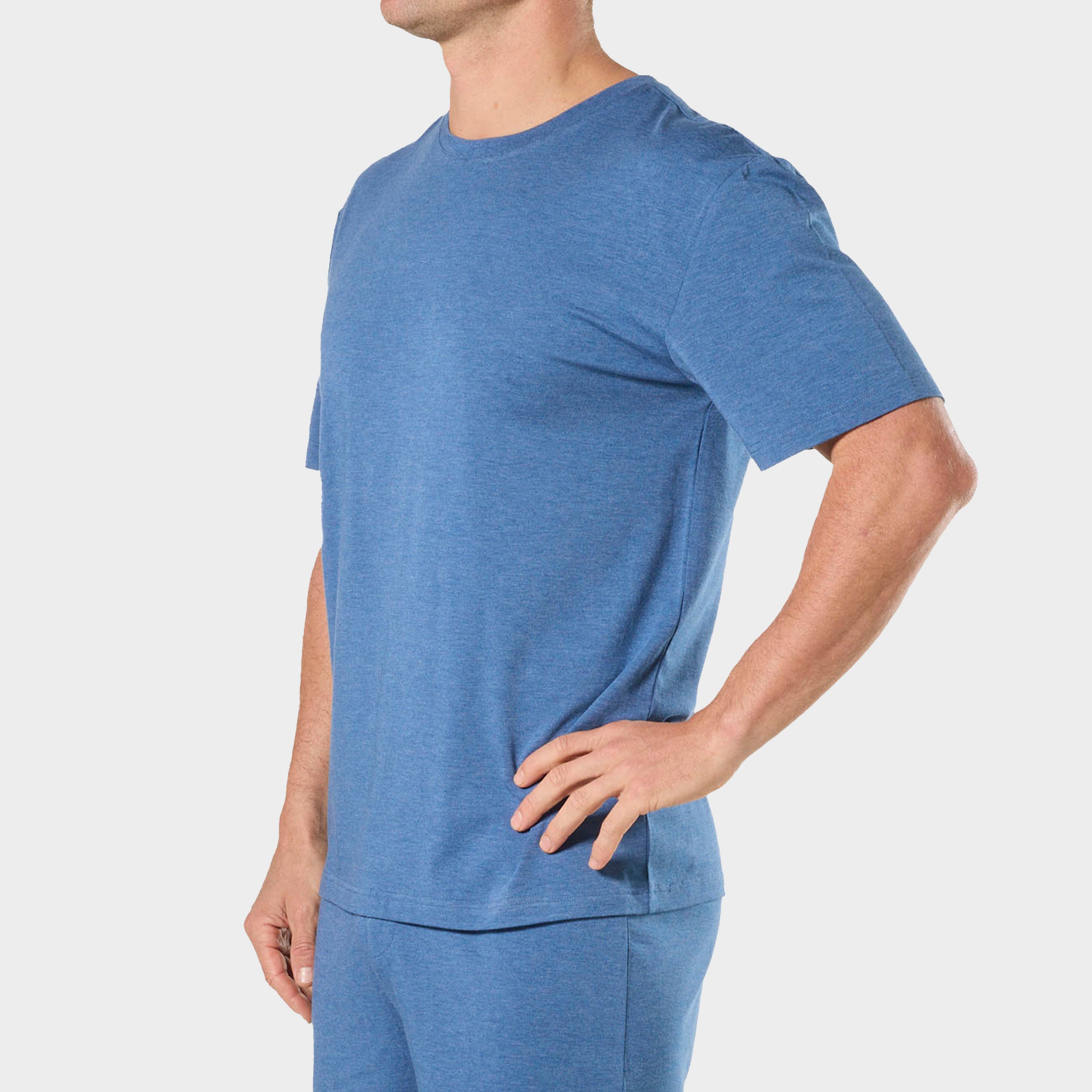 Mens Soft Bamboo Crew Neck Sleep Tee - Blue Marle