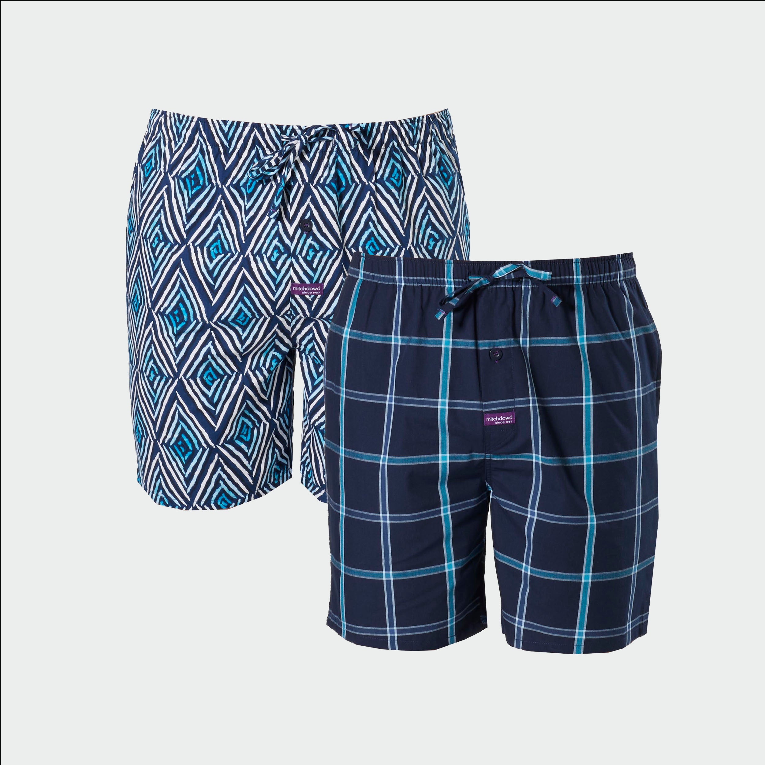 Men's Painted Diamond Cotton Sleep Shorts 2 Pack - Navy - Image 1