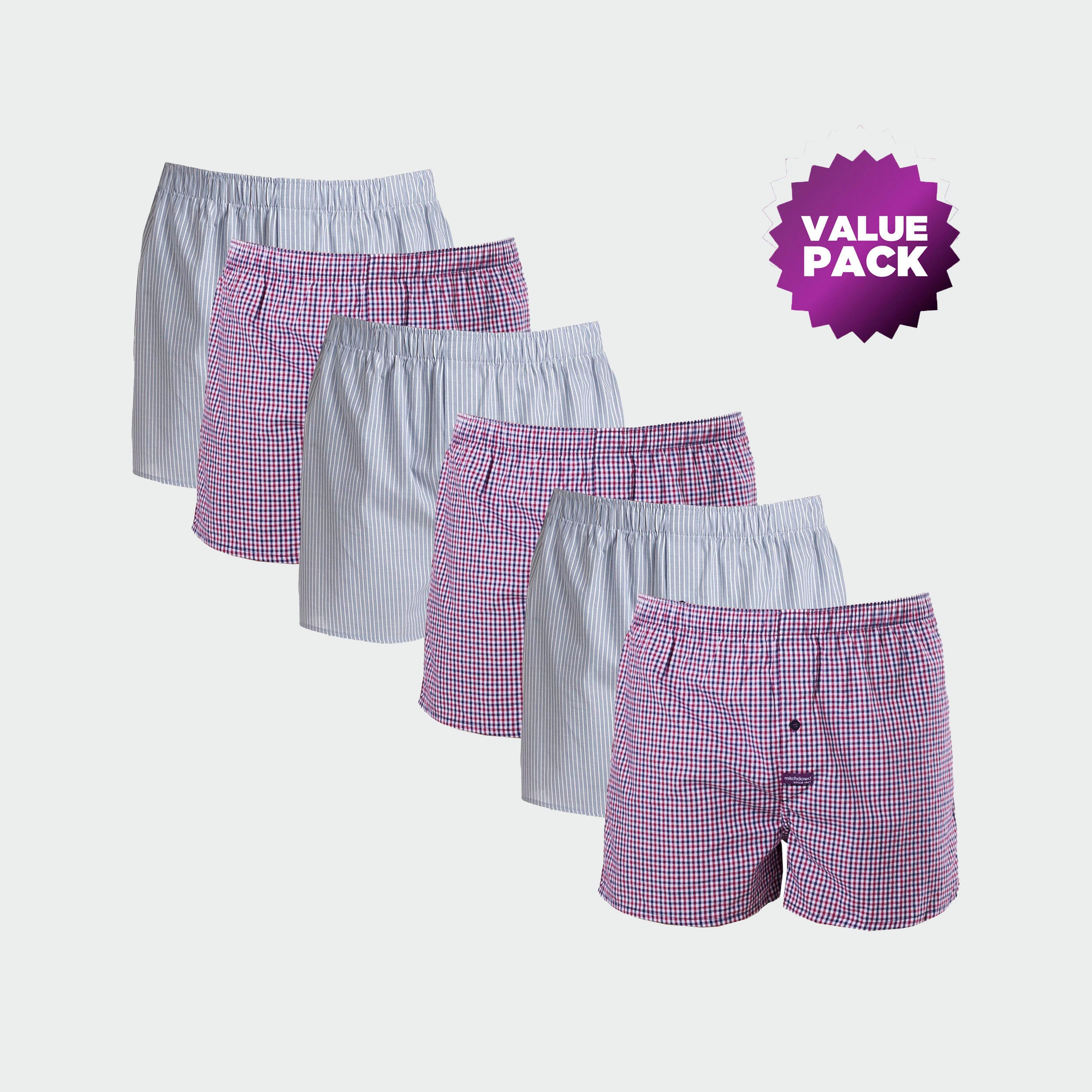 Men's Red Check Cotton Boxer Shorts Value 6 Pack – Red - Image 1