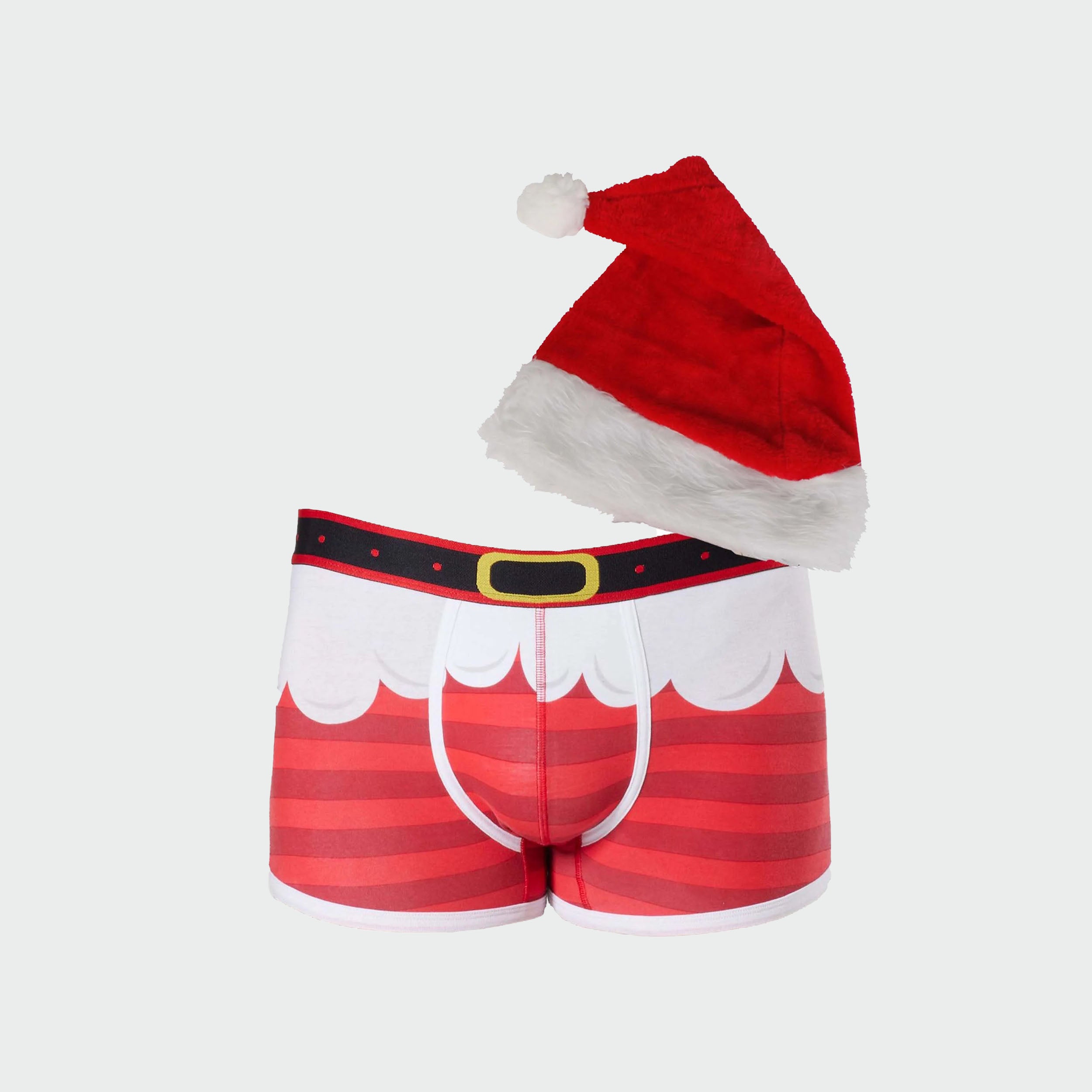 Men's Christmas Santa Cotton Trunk with Santa Hat - Red - Image 1