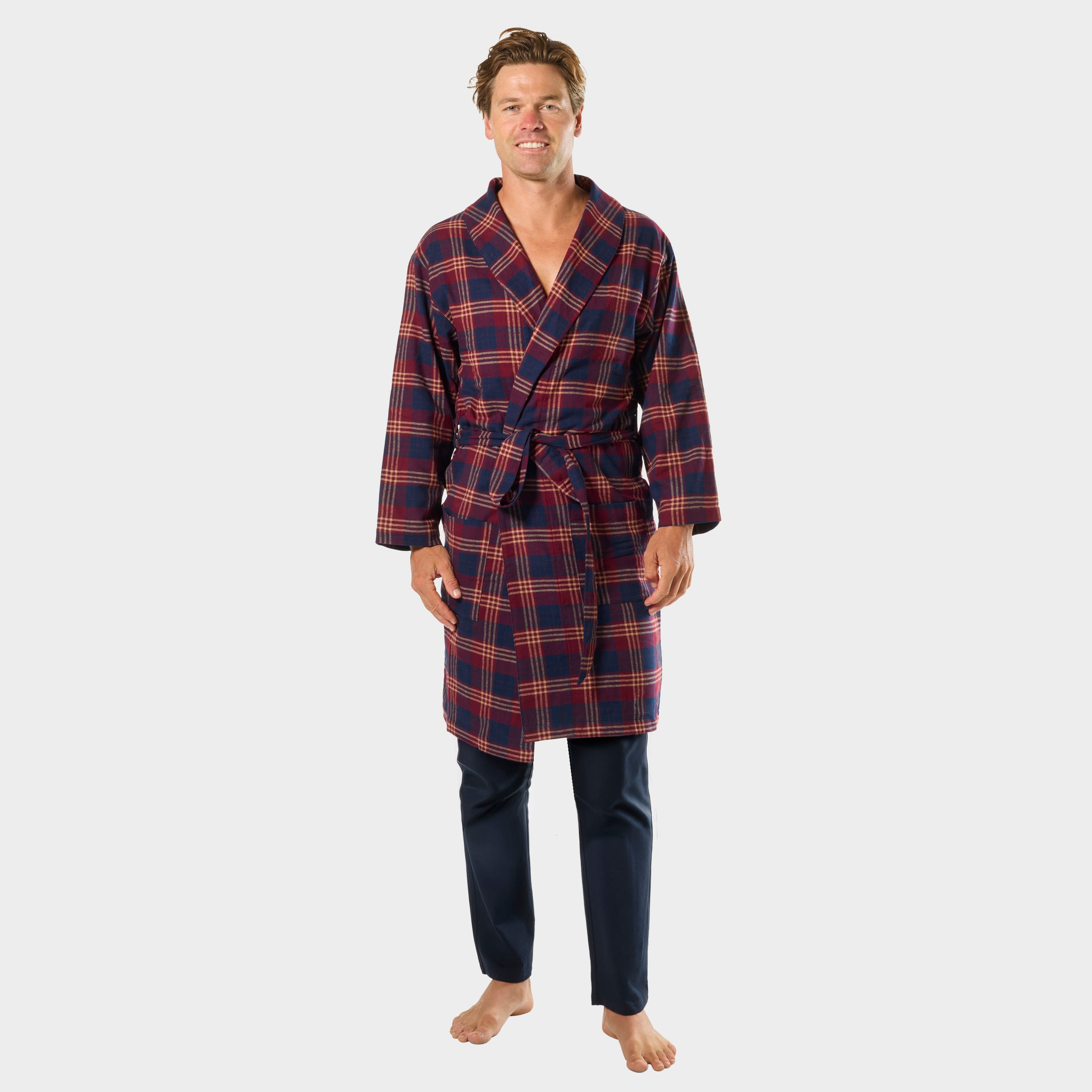 Mens On Holiday Flannel Robe - Red