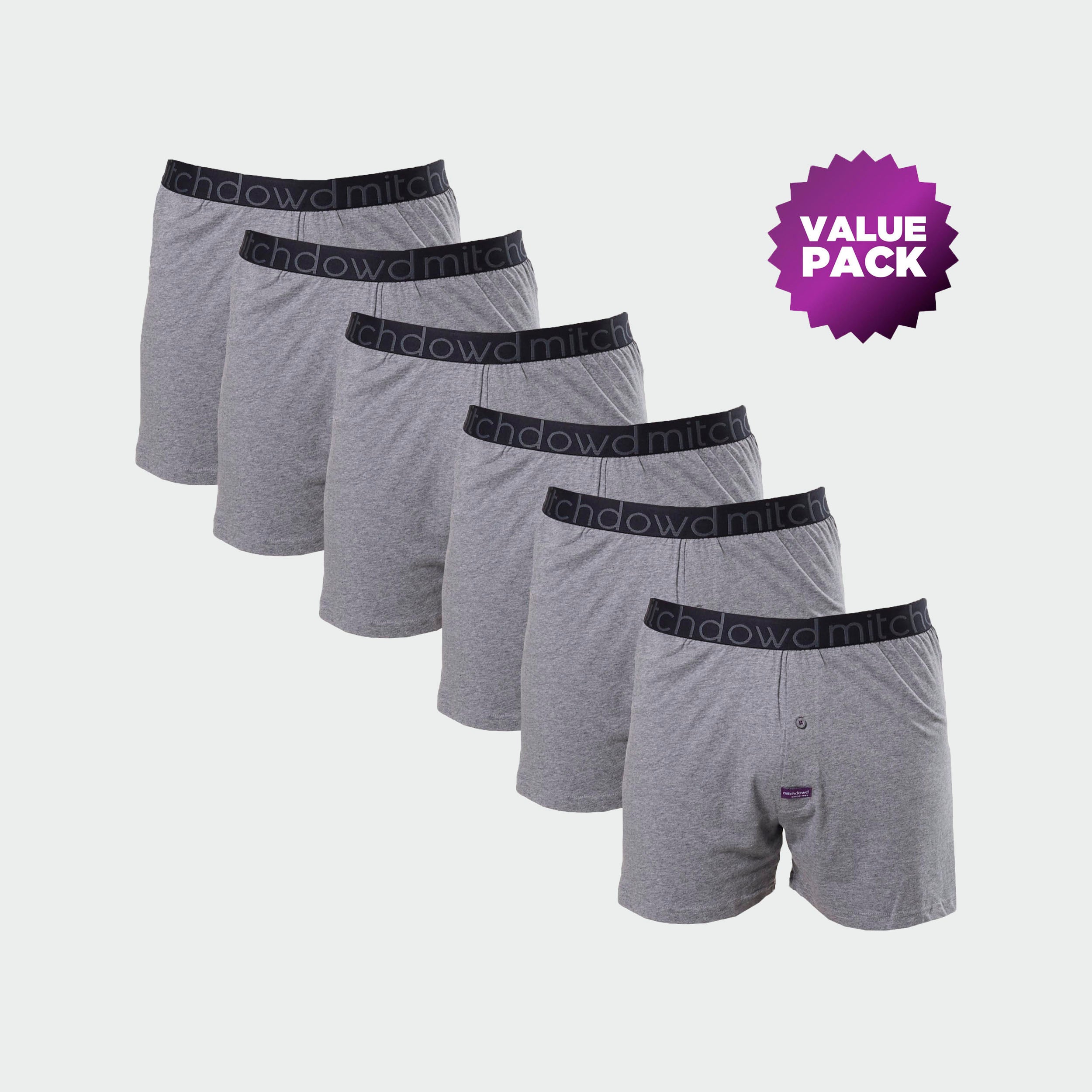 Men’s Loose Fit Knit Cotton Boxer Shorts Value 6 Pack – Grey Marle - Image 1