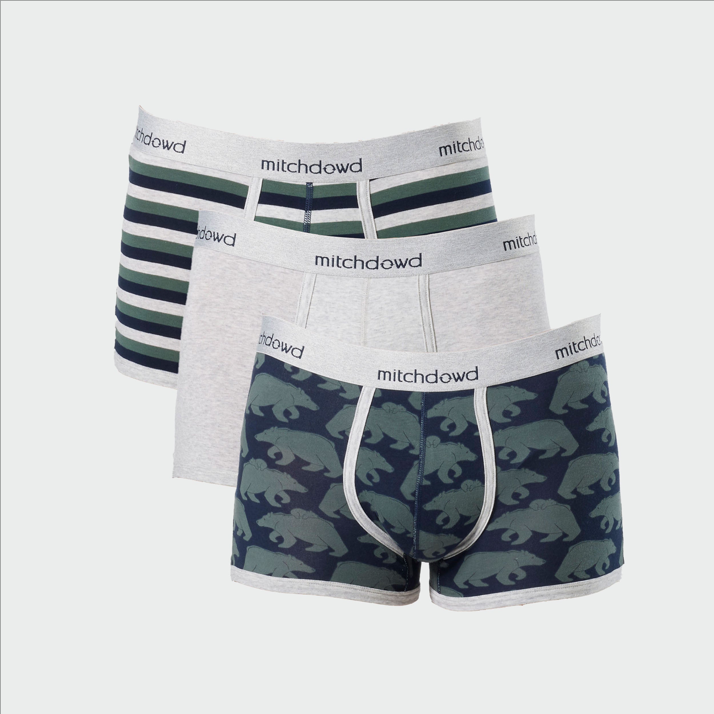 Men's Bear Walk Cotton Mid-Length Trunk 3 Pack - Forest - Image 1