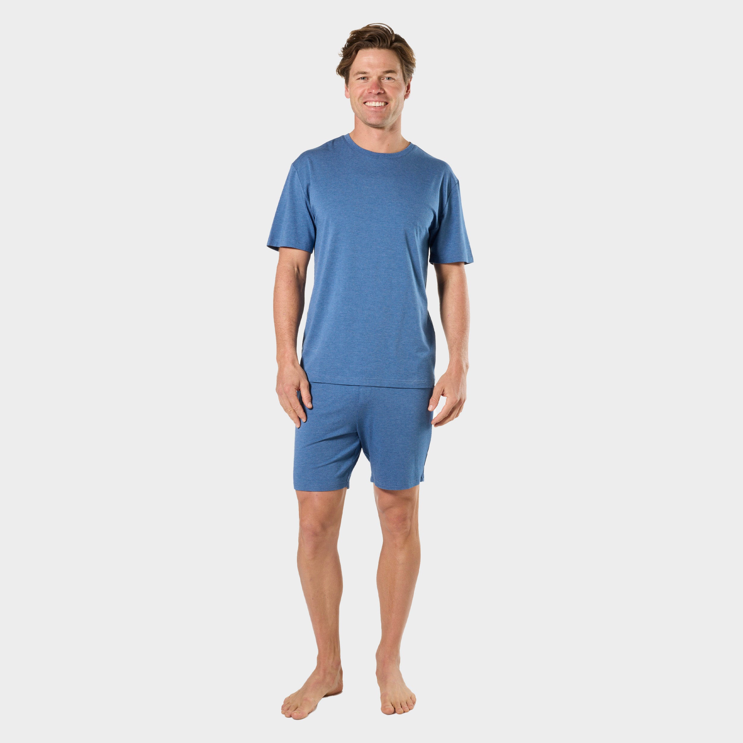 Mens Soft Bamboo Crew Neck Sleep Tee - Blue Marle