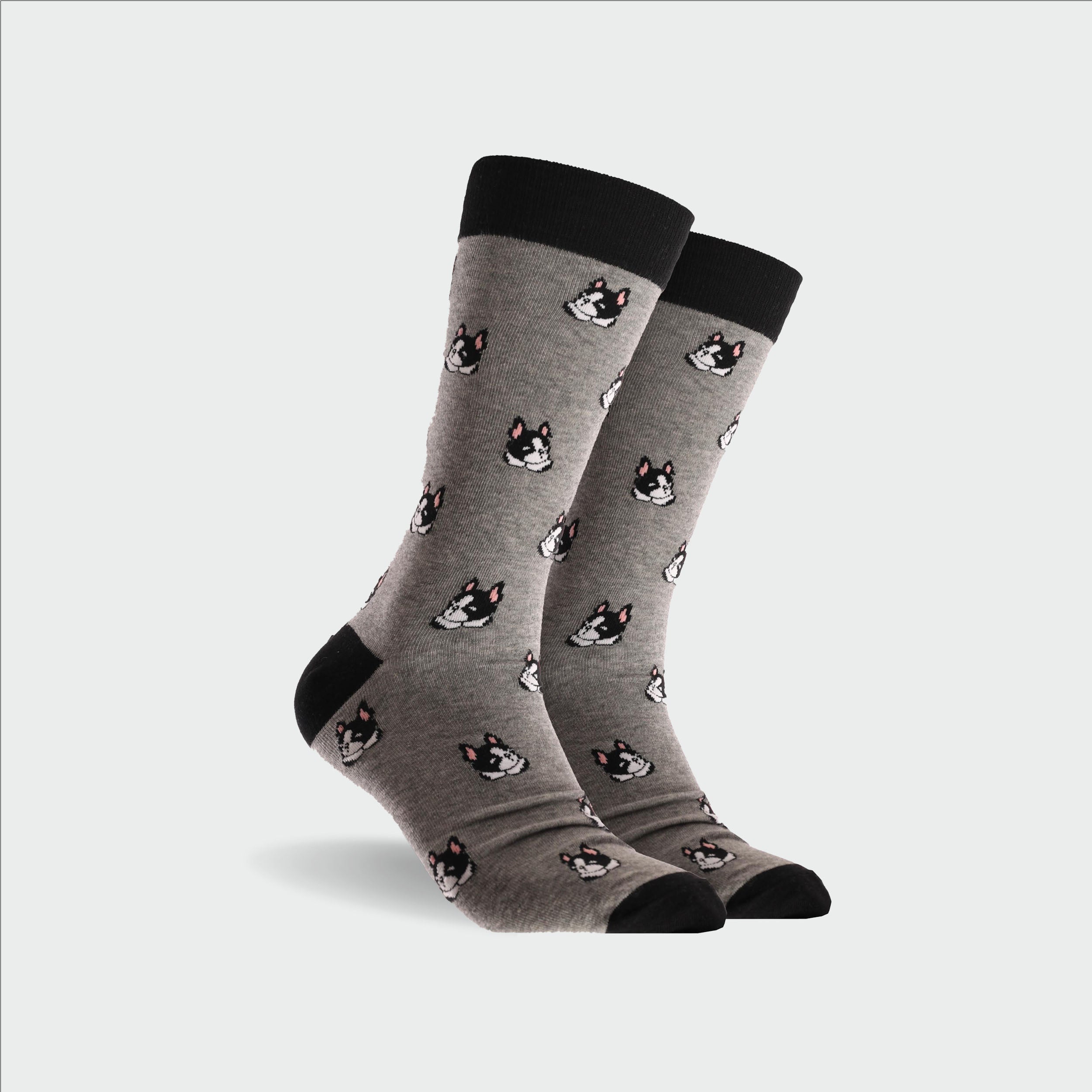 Men's Pug Fun Super Fine Cotton Crew Socks - Grey Marle - Image 1