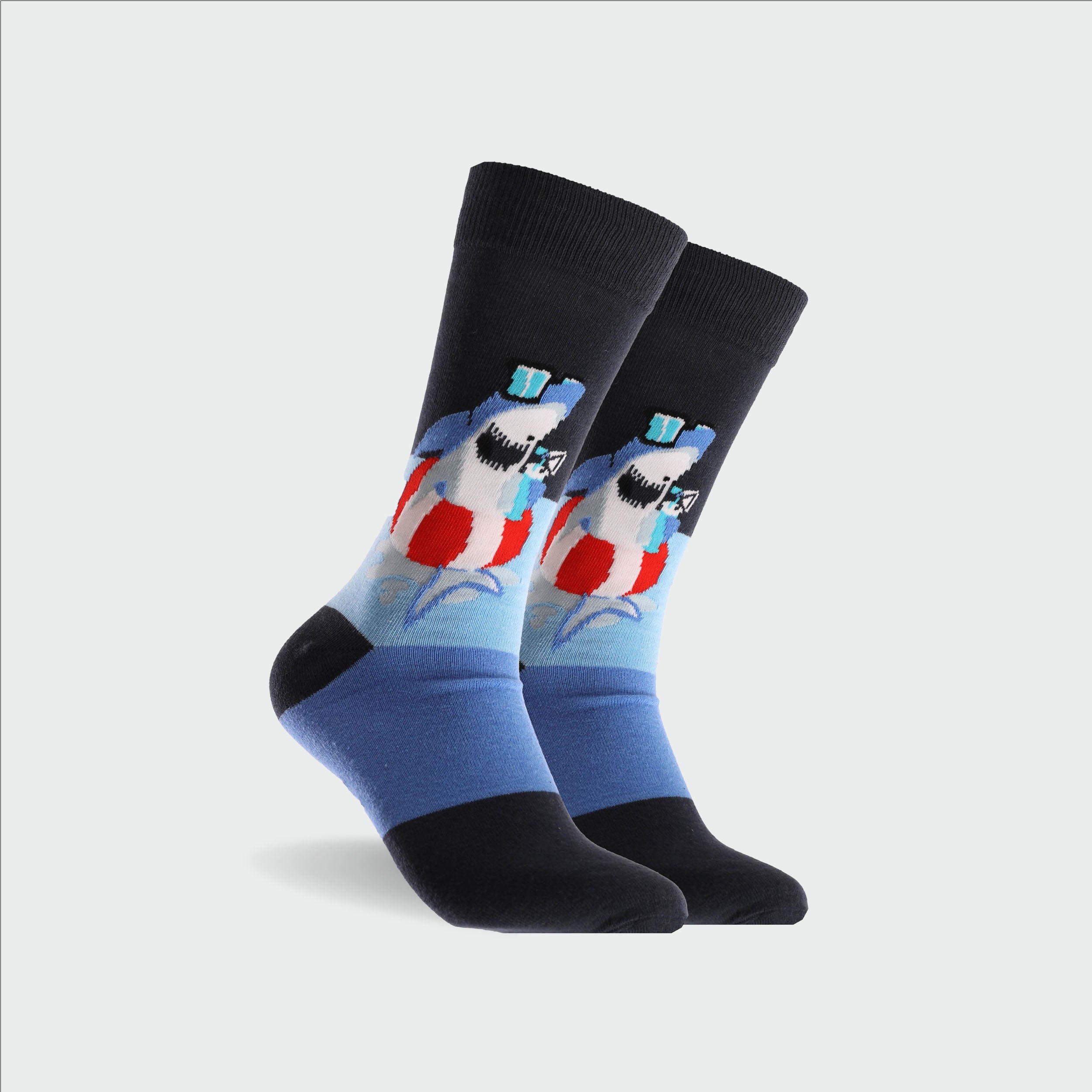 Men's Shark Fun Cotton Crew Socks - Navy - Image 1