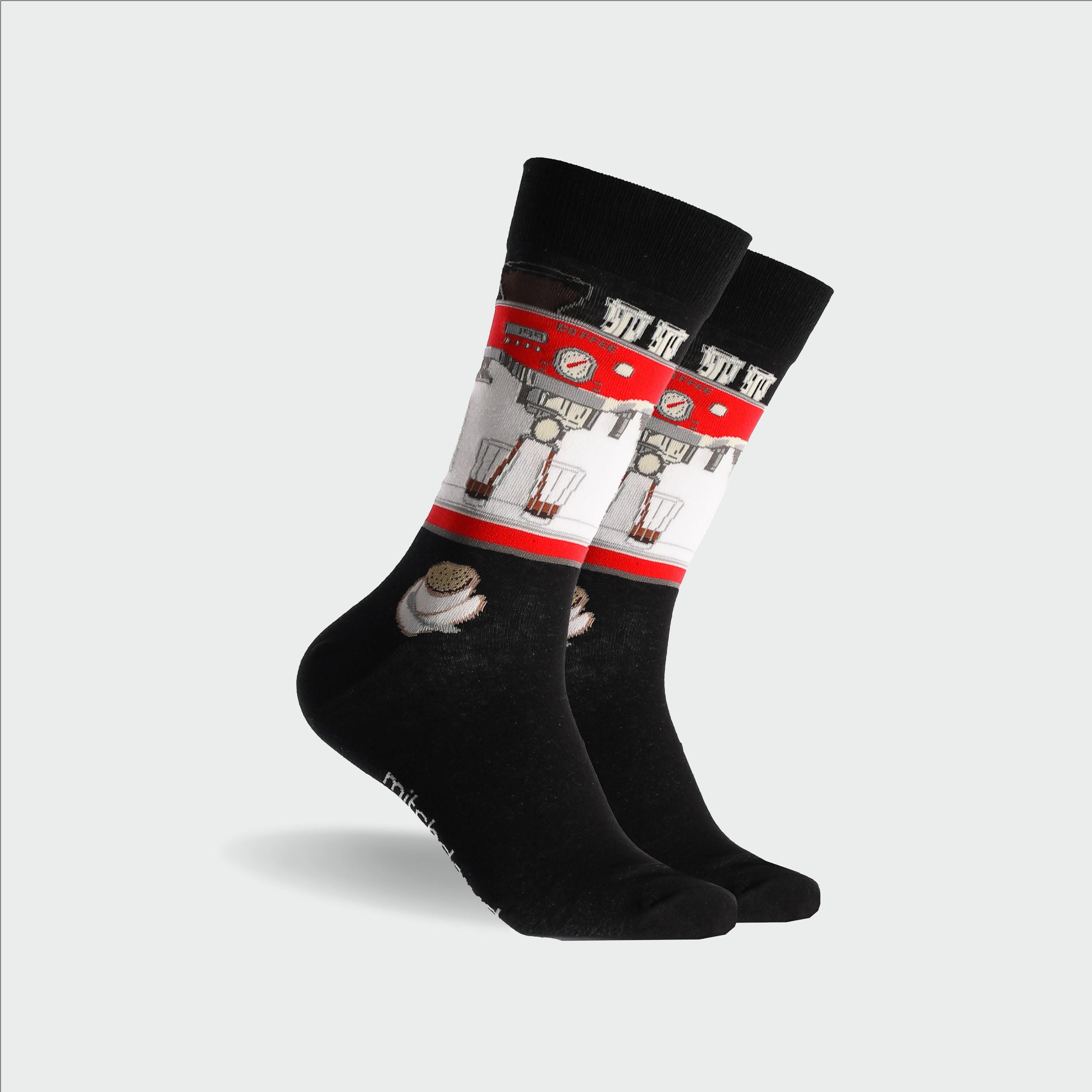 Men's Coffee Machine Super Fine Cotton Crew Socks - Black - Image 1